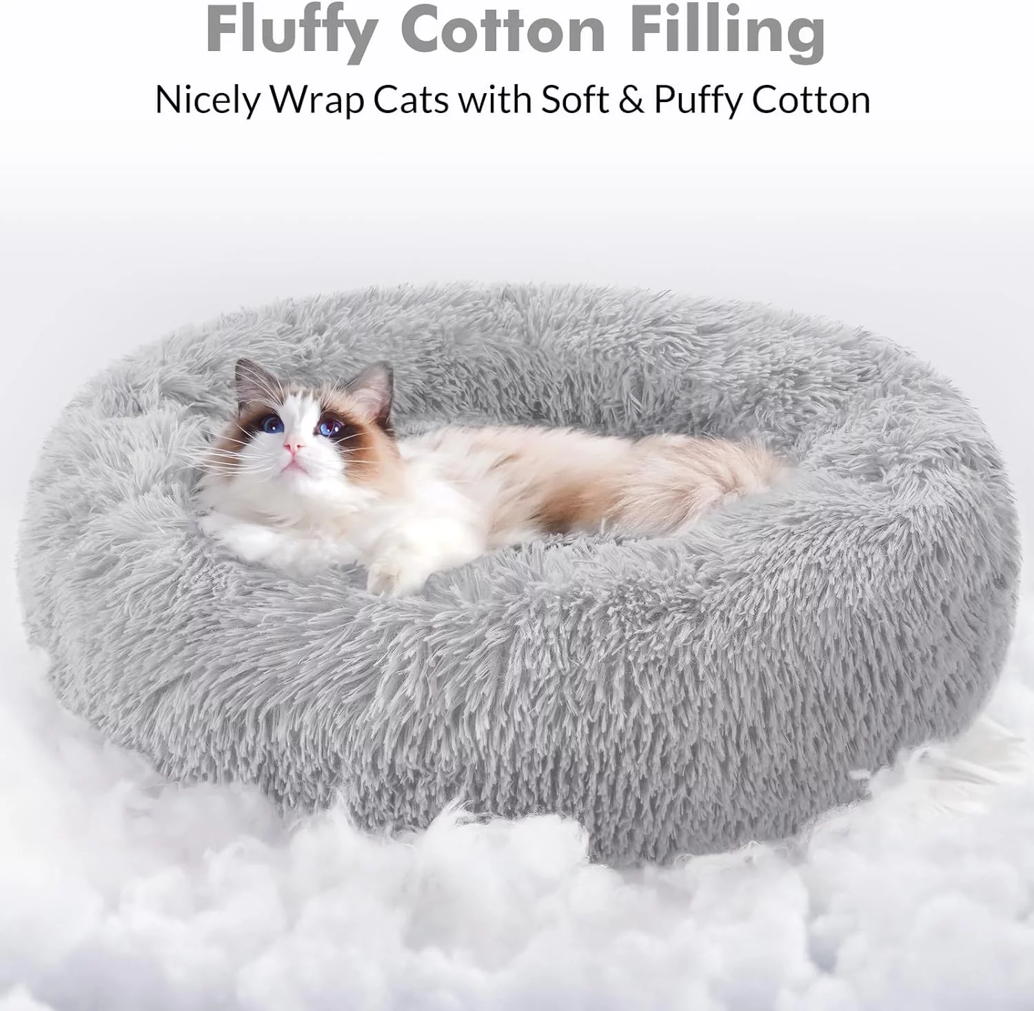 rabbitgoo Cat Bed for Indoor Cats, Fluffy Round Self Warming Calming Soft Plush Donut Cuddler Cushion Pet Bed for Small Dogs Kittens, 20 inches