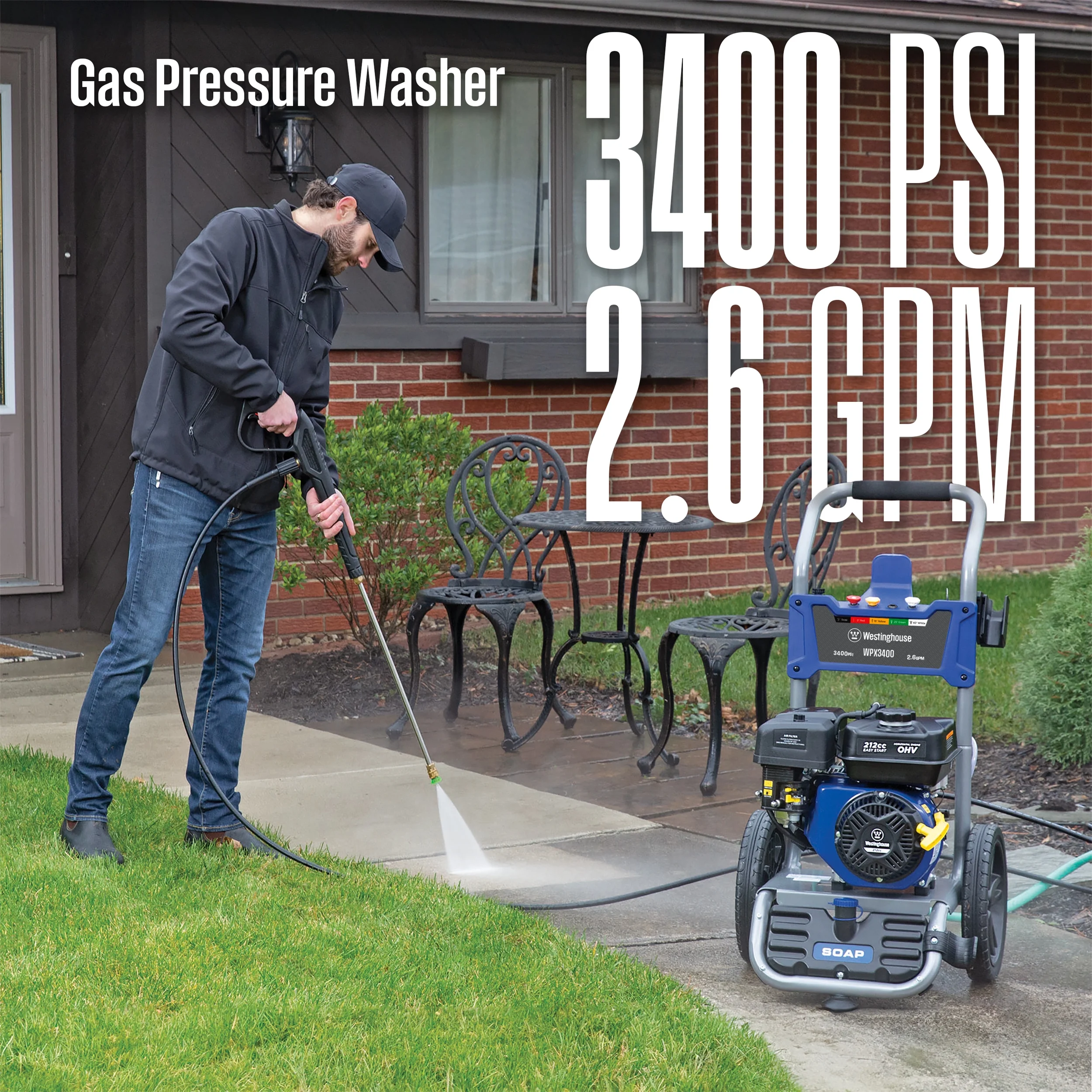 Westinghouse 2700-PSI, 2.3- GPM Gas Pressure Washer with 4 Nozzles & Soap Tank