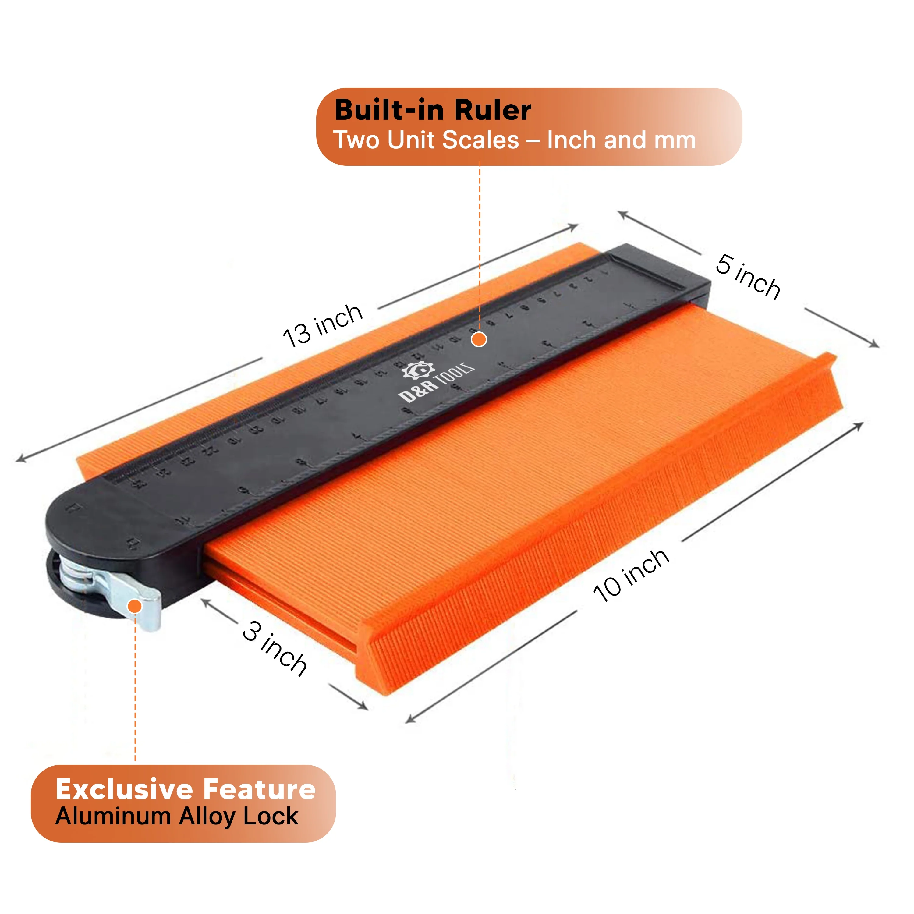 Contour Gauge with Lock D&R Tools Wider Shape Duplication Gauge Tool 5?? & 10??, Template Tool with Adjustable Lock Precisely Copies Irregular Shapes Tools for Flooring Contour Gauge Duplicator