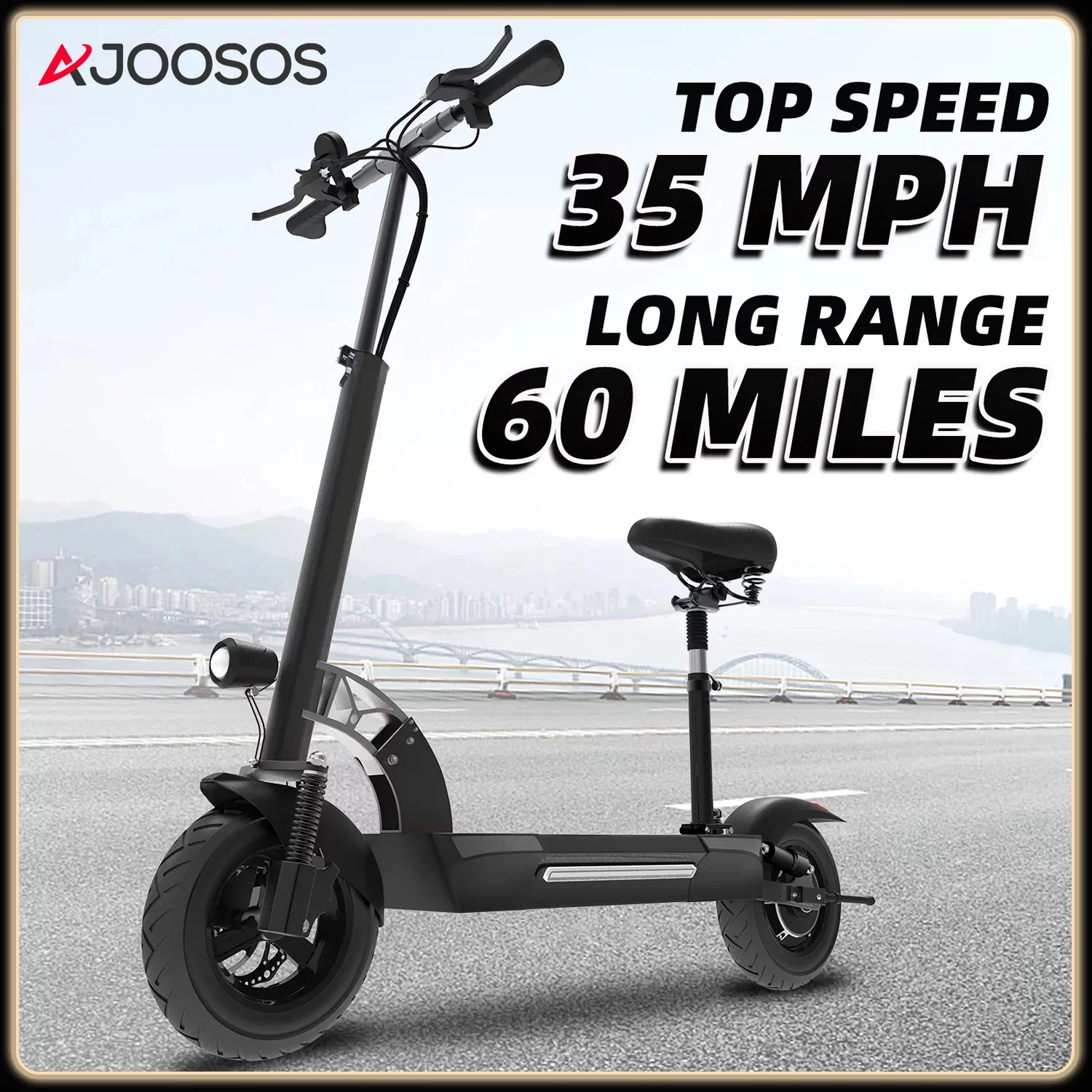 AJOOSOS X48 Electric Scooter with Seat, 60 Miles Long Range, 35 mph Max Speed, Foldable Electric Scooter for Adults, Commuting Partners