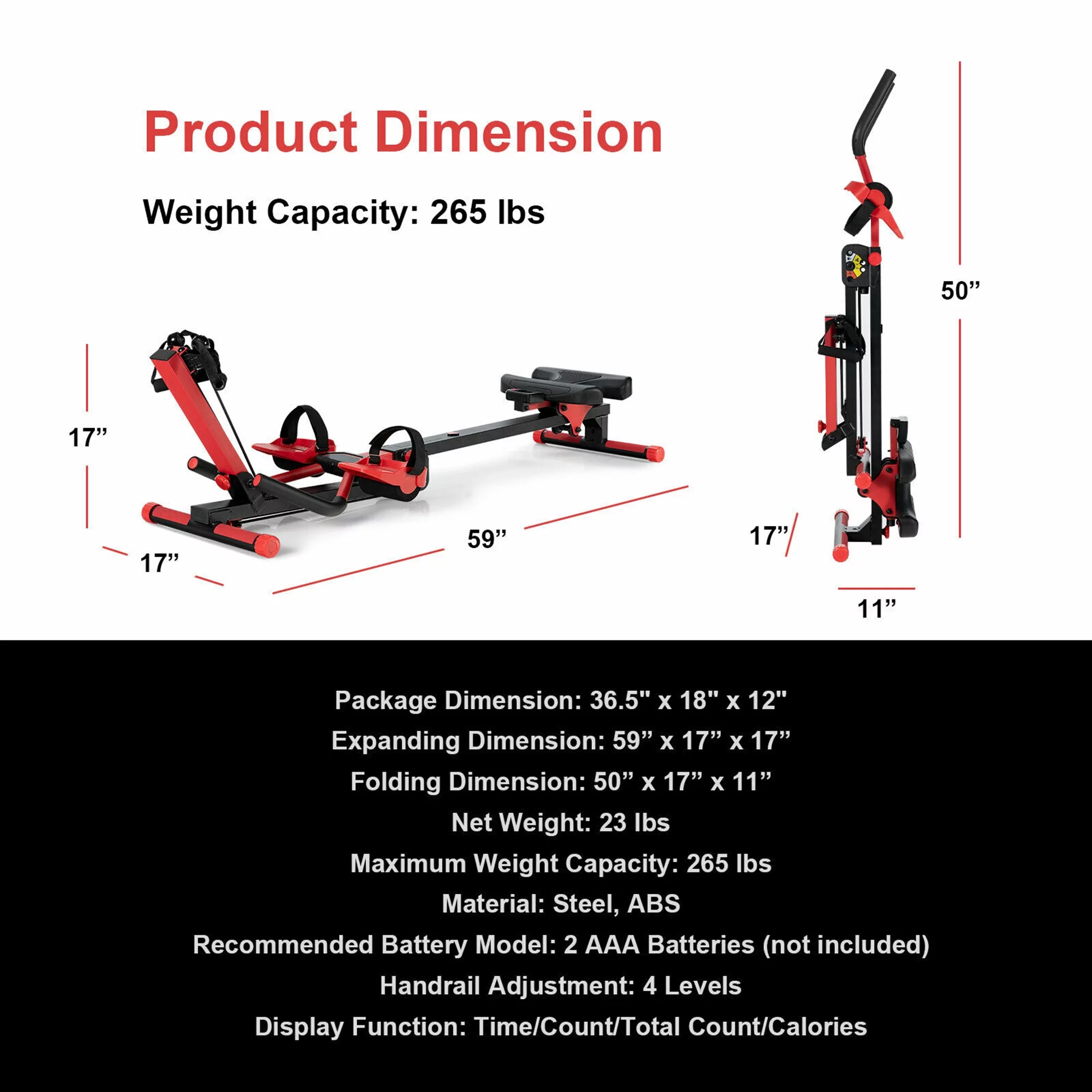 Gymax 4 in 1 Folding Rowing Machine AB Crunch Workout Machine W/Control Panel Home Gym