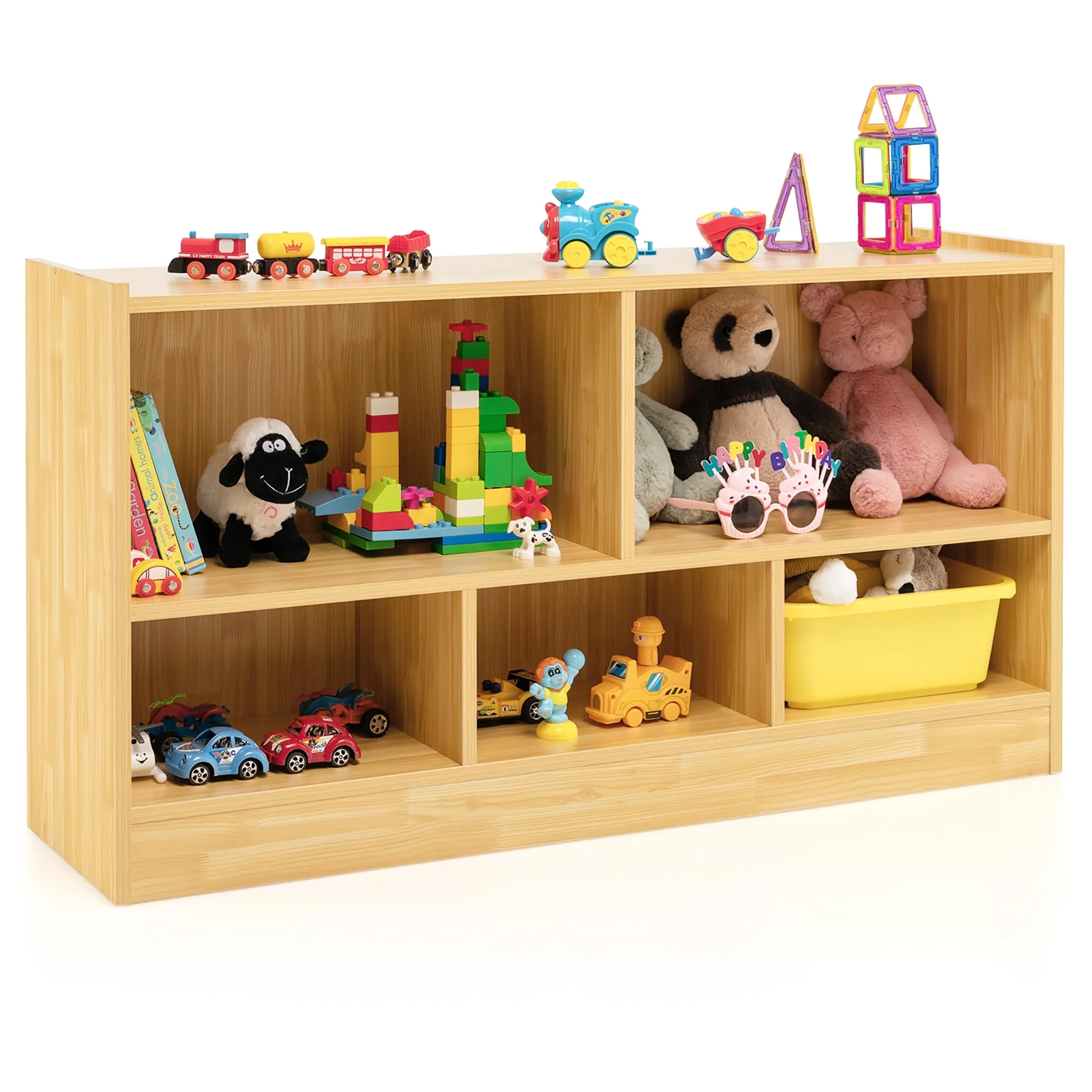 Costway Kids 2-Shelf Bookcase 5-Cube Wood Toy Storage Cabinet Organizer White