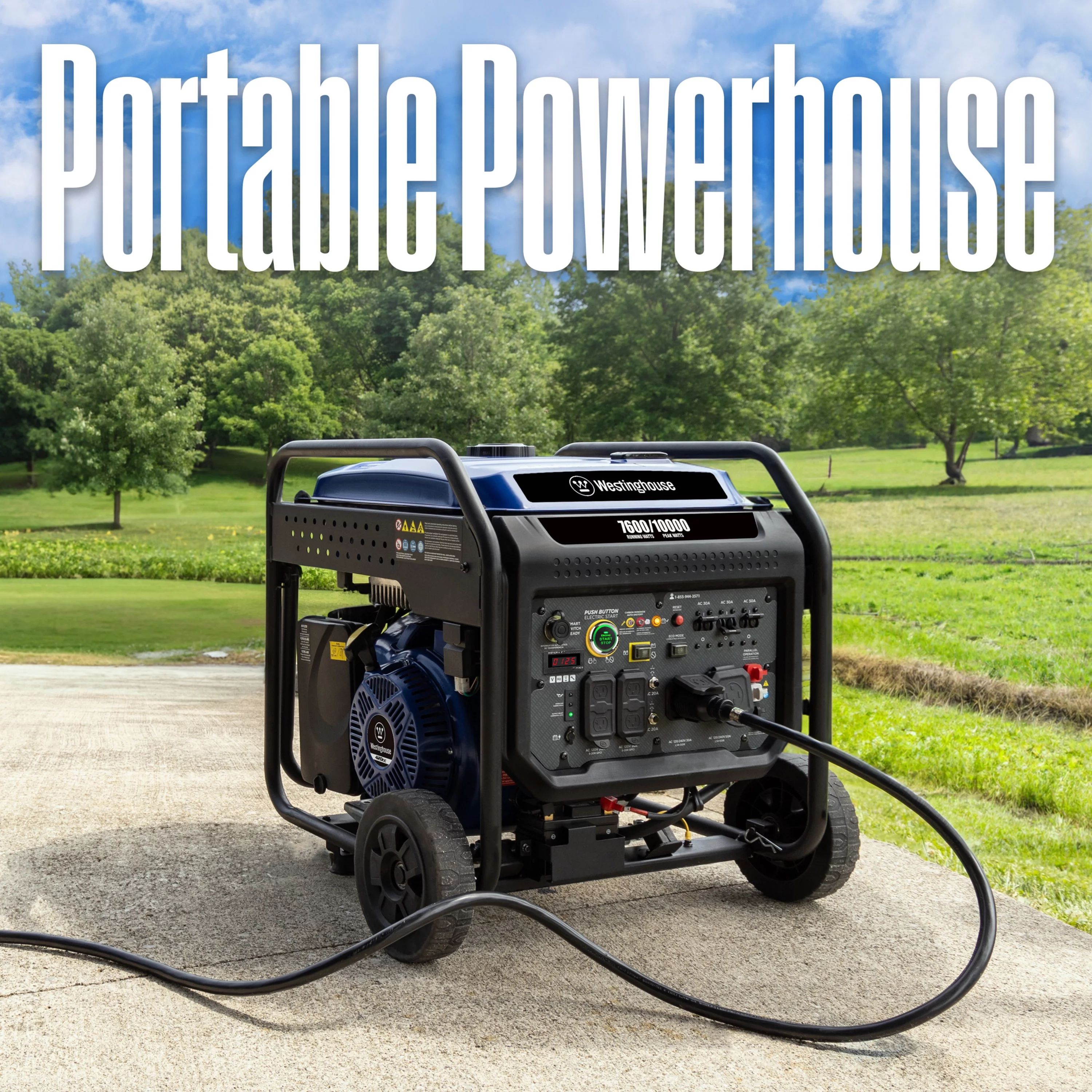 Westinghouse 10,000 Peak Watt Portable Inverter Generator, Gas Powered, Remote Start with CO Sensor