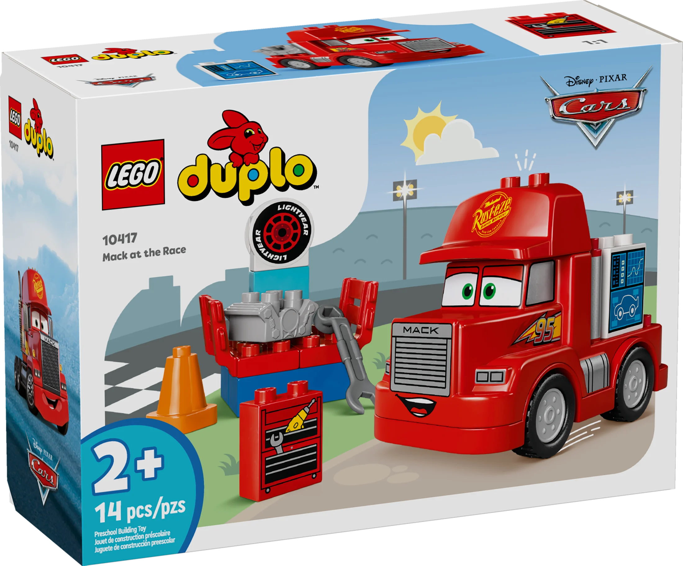 LEGO DUPLO Disney and Pixar’s Cars Mack at the Race Building Set, Toy for Toddler Boys and Girls, Toddler Car Toy for Kids to Learn Through Play, Buildable Red Hauler Truck from the Cars Movie, 10417