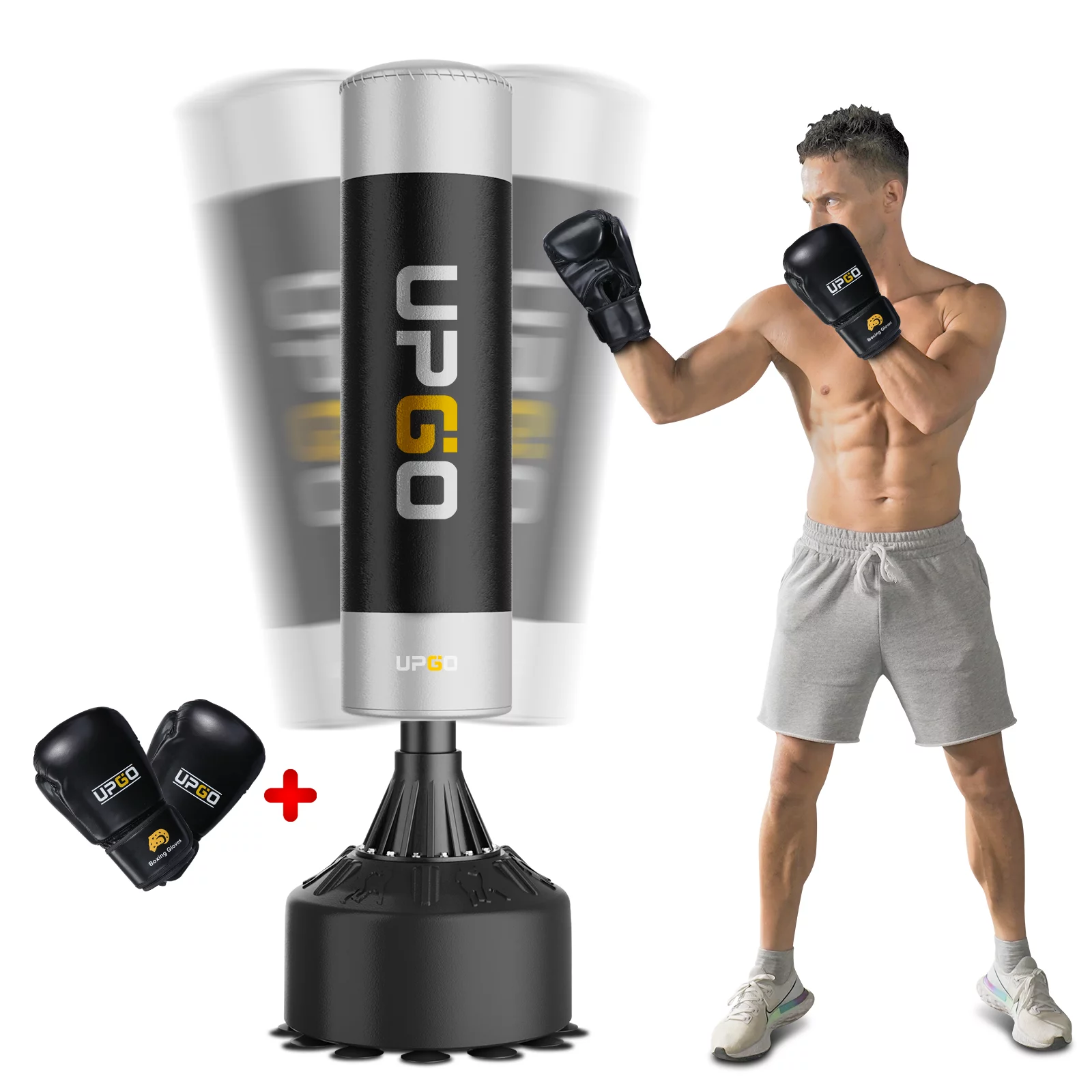 UPGO Freestanding Punching Bag 70”-205lbs with Boxing Gloves .Heavy Boxing Bag with Suction Cup Base for Adult Youth Kids – Men Stand Kickboxing Bag