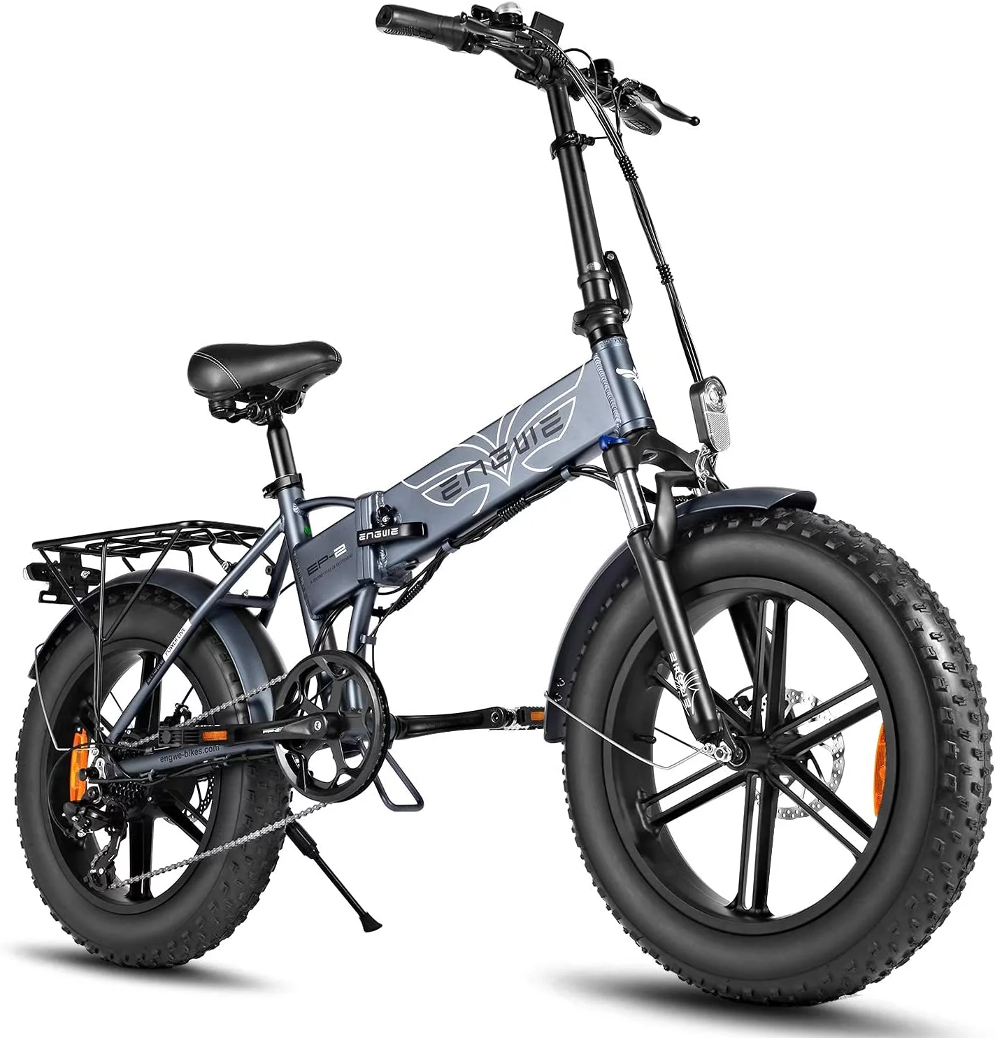 ENGWE Folding Electric Bike for Adults 750W Motor 48V12.8A Battery 20″ 4.0 Fat Tire Mountain Beach Snow Bicycles EP-2 Grey