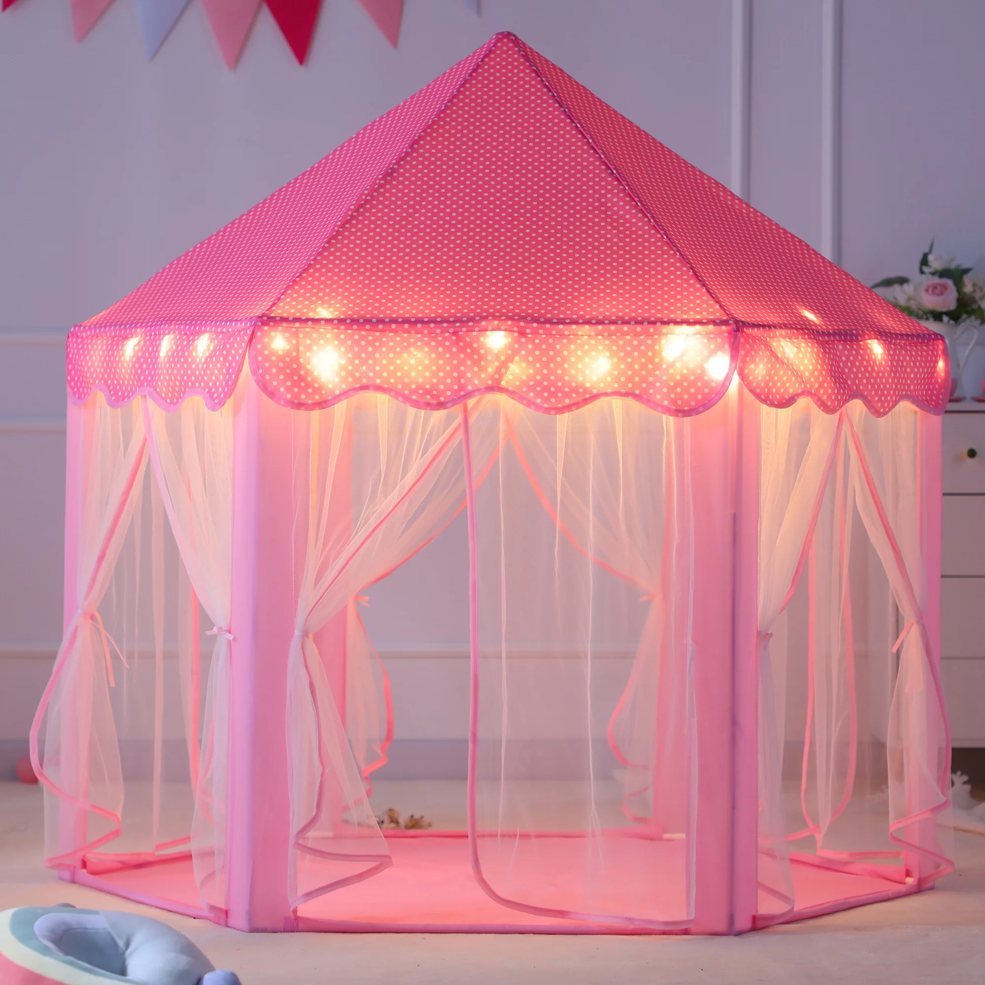 Princess Kids Tent for Girls Large Fairy Playhouse with Star Lights Indoor Outdoor Toys