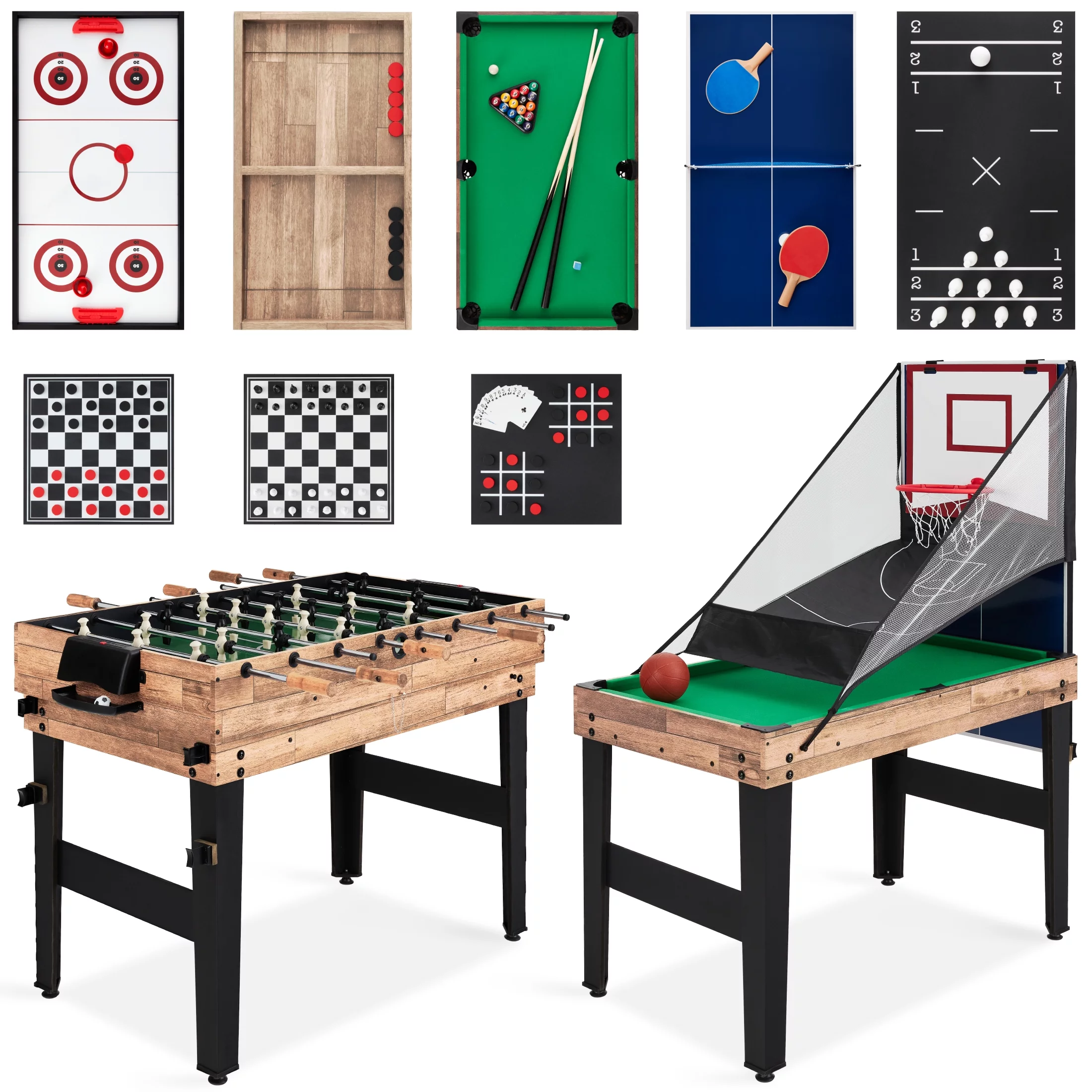 Best Choice Products 13-in-1 Combo Game Table Set w/ Ping Pong, Foosball, Basketball, Hockey, Archery – Natural