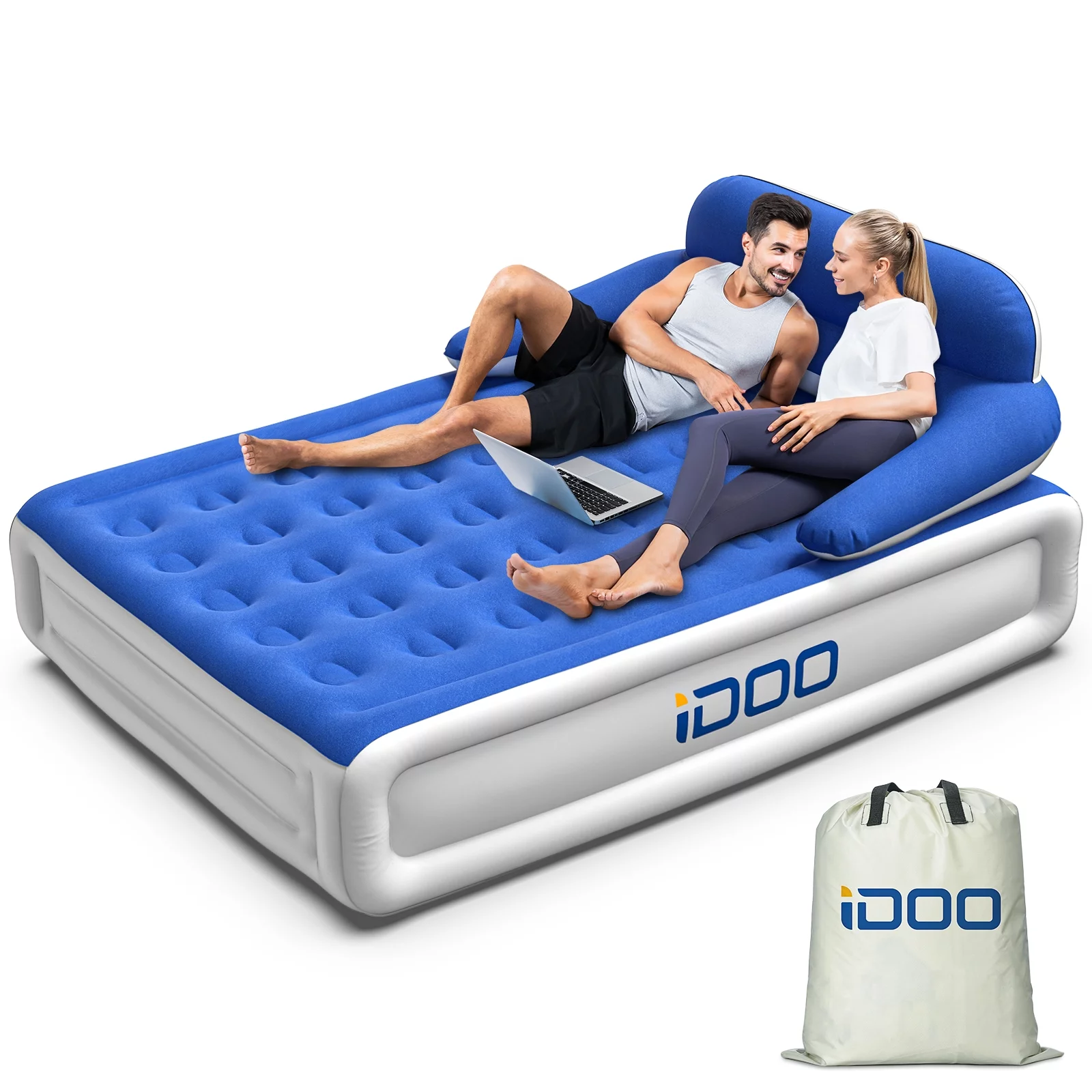 iDOO Queen Headboard Air Mattress, 18″ Airbeds with Built-in Pump