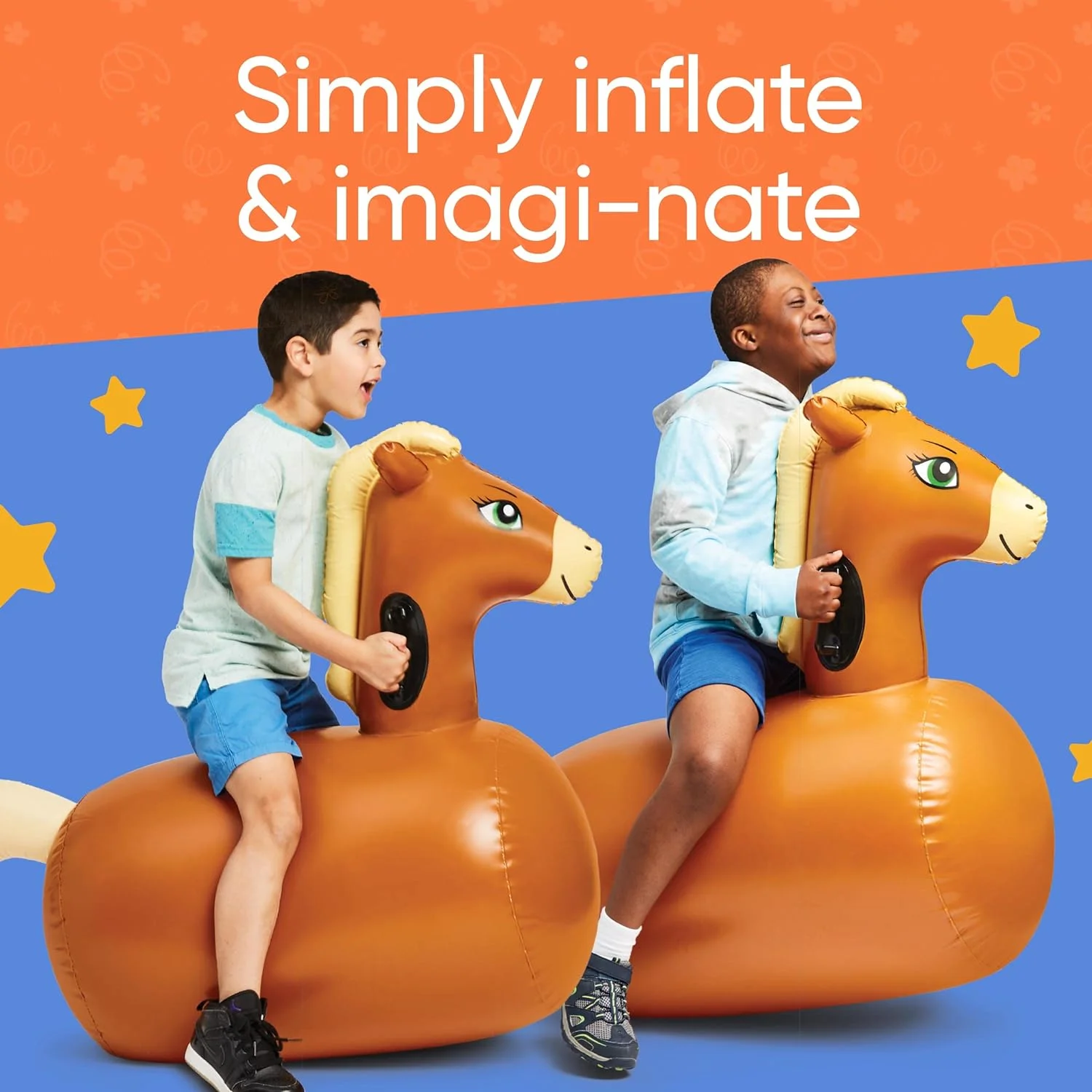 Hearthsong Inflatable Bouncy Horse Hop ‘n Go Toy for Indoor and Outdoor Play, 48″ x 20″ x 36″ Set of 2