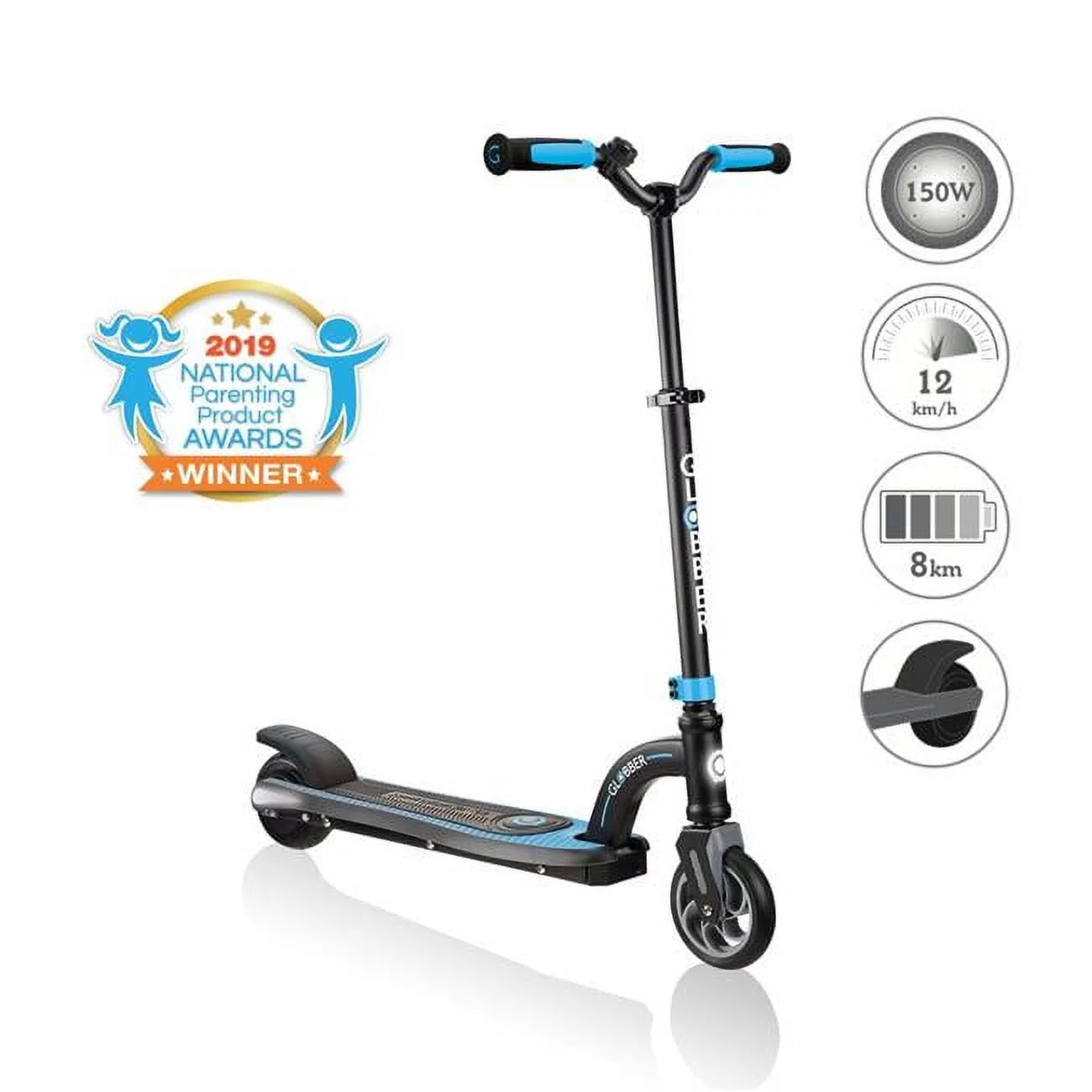 Globber 650-101 One K E-Motion 10 Electric Scooter, Sky Blue & Black