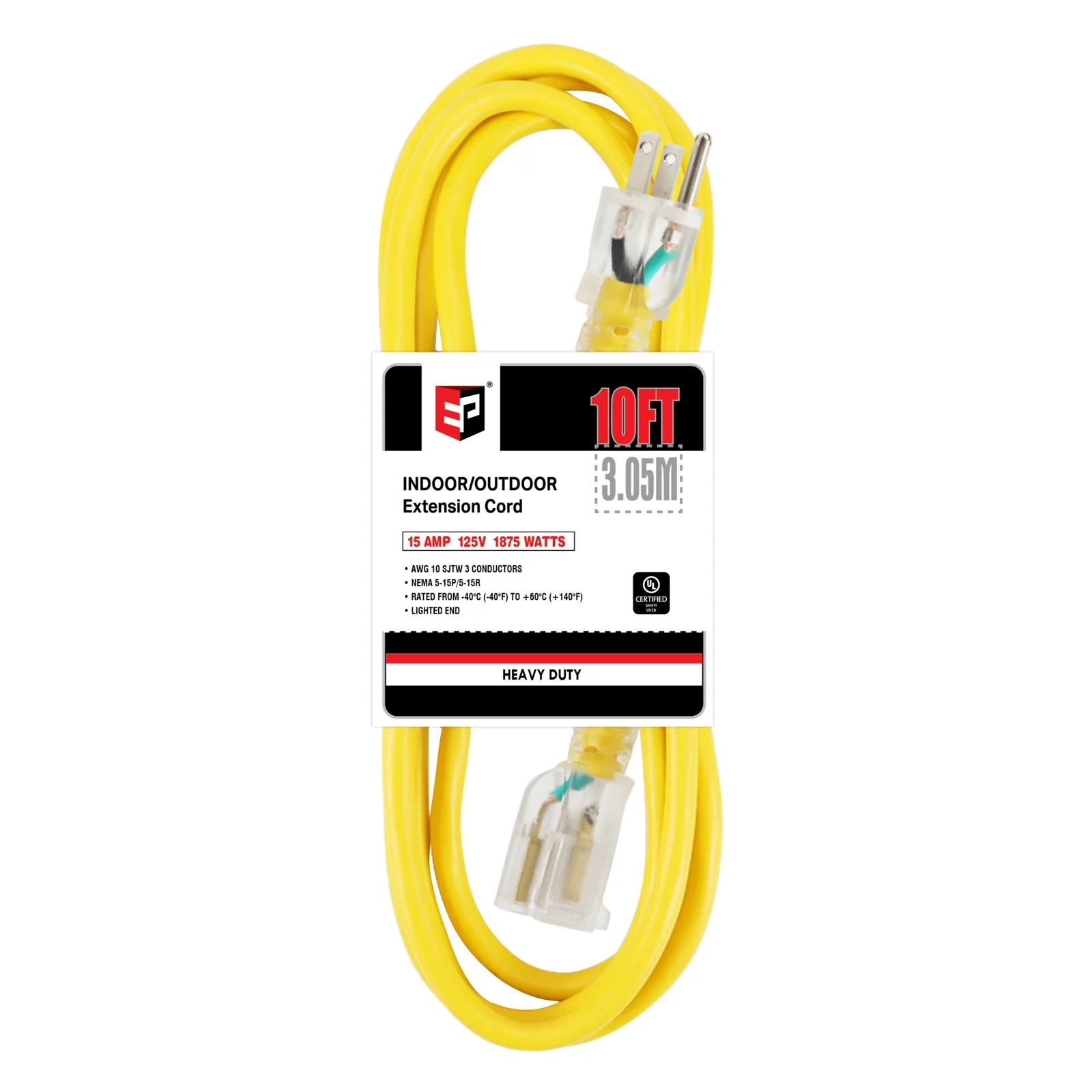 EP 25 Ft 10/3 SJTW Yellow Outdoor/Indoor Extension Cord, 10 Gauge Durable Electrical Cable