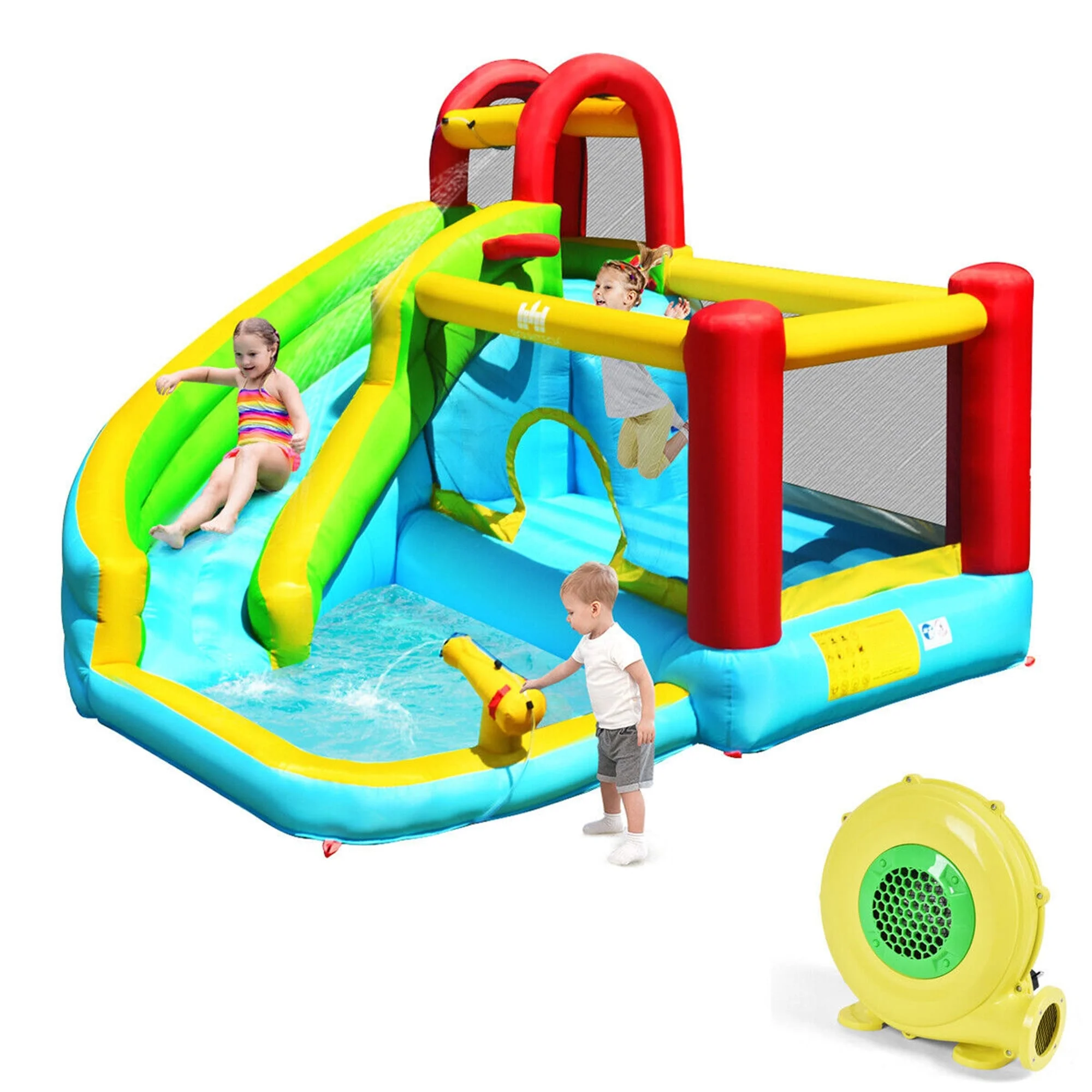 Inflatable Kids Water Slide Jumper Bounce House Splash Water Pool – Colorful Withou Blower