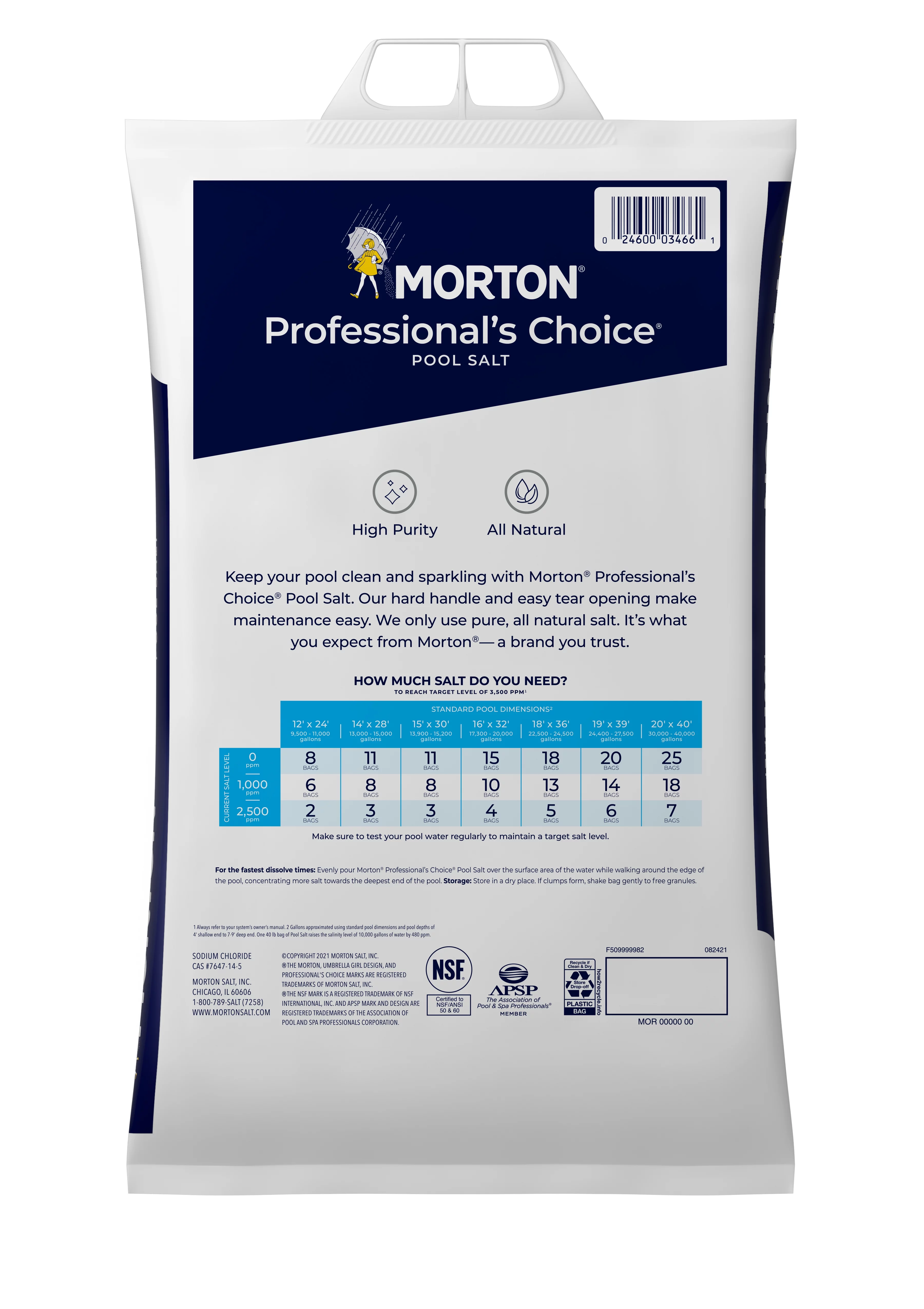 Morton Salt Professional’s Choice All Natural Salt for Swimming Pools, 40 lb. Bag