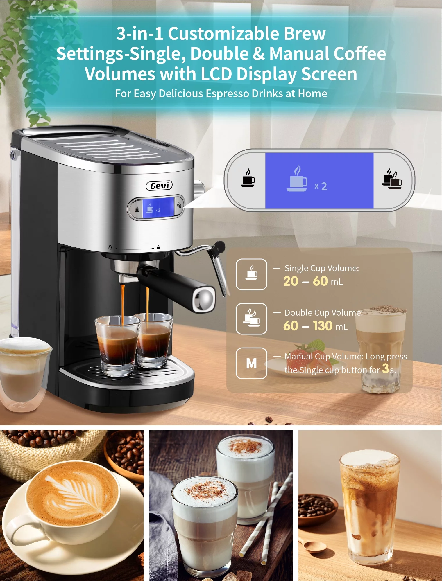 Gevi Espresso Machines 20 Bar Fast Heating Automatic Coffee Machine with Milk Frother Steam Wand