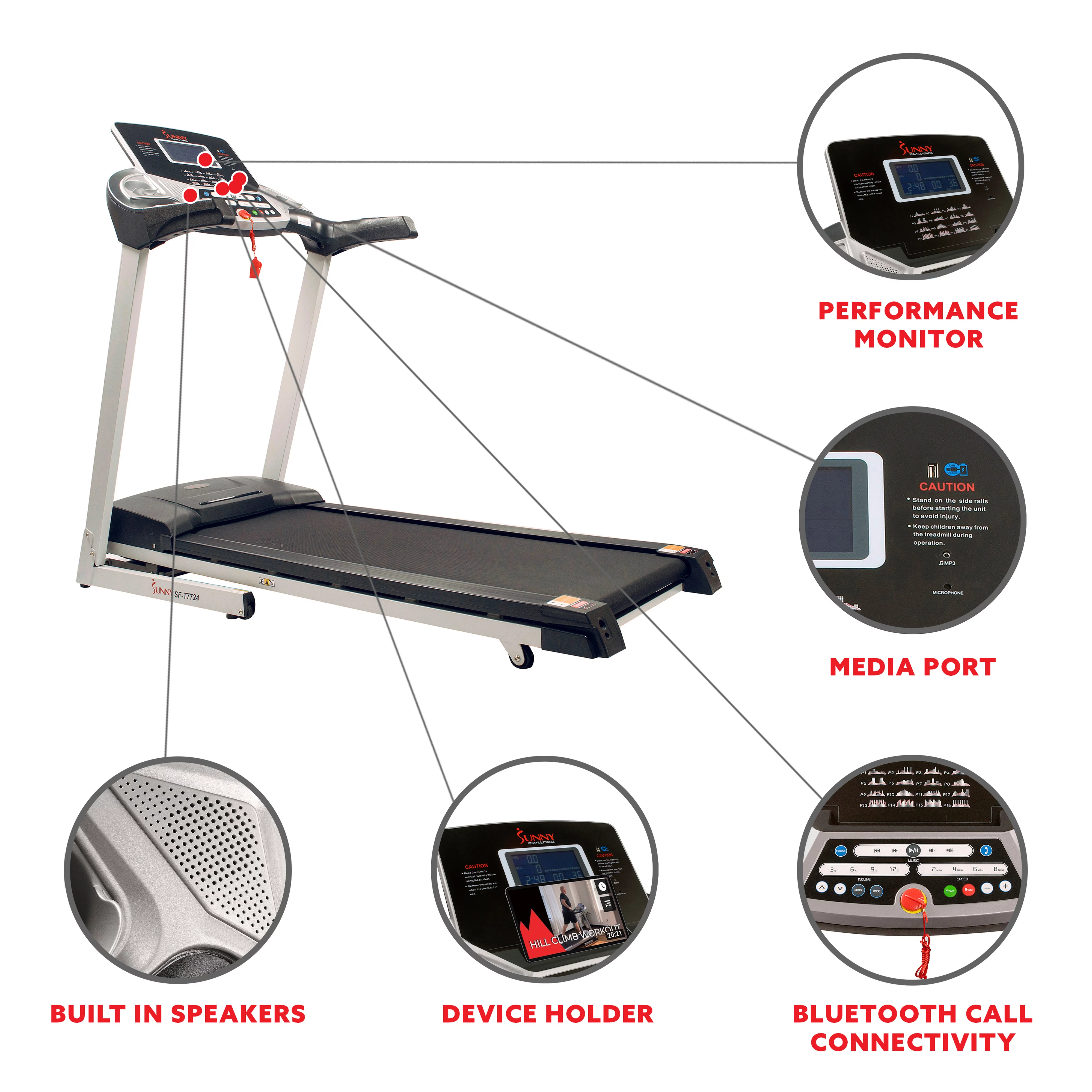 Sunny Health & Fitness Energy Motorized Incline Treadmill, Portable Folding Home Exercise Machine, Walking, Running, SF-T7724