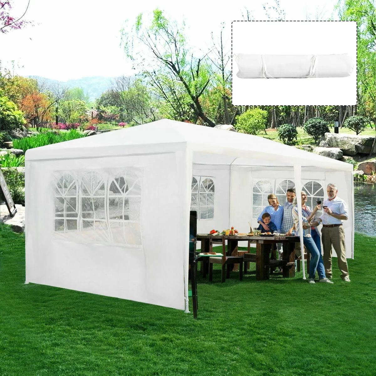 Costway 10’x20′ Canopy Tent Heavy Duty Wedding Party Tent 4 Sidewalls W/Carry Bag