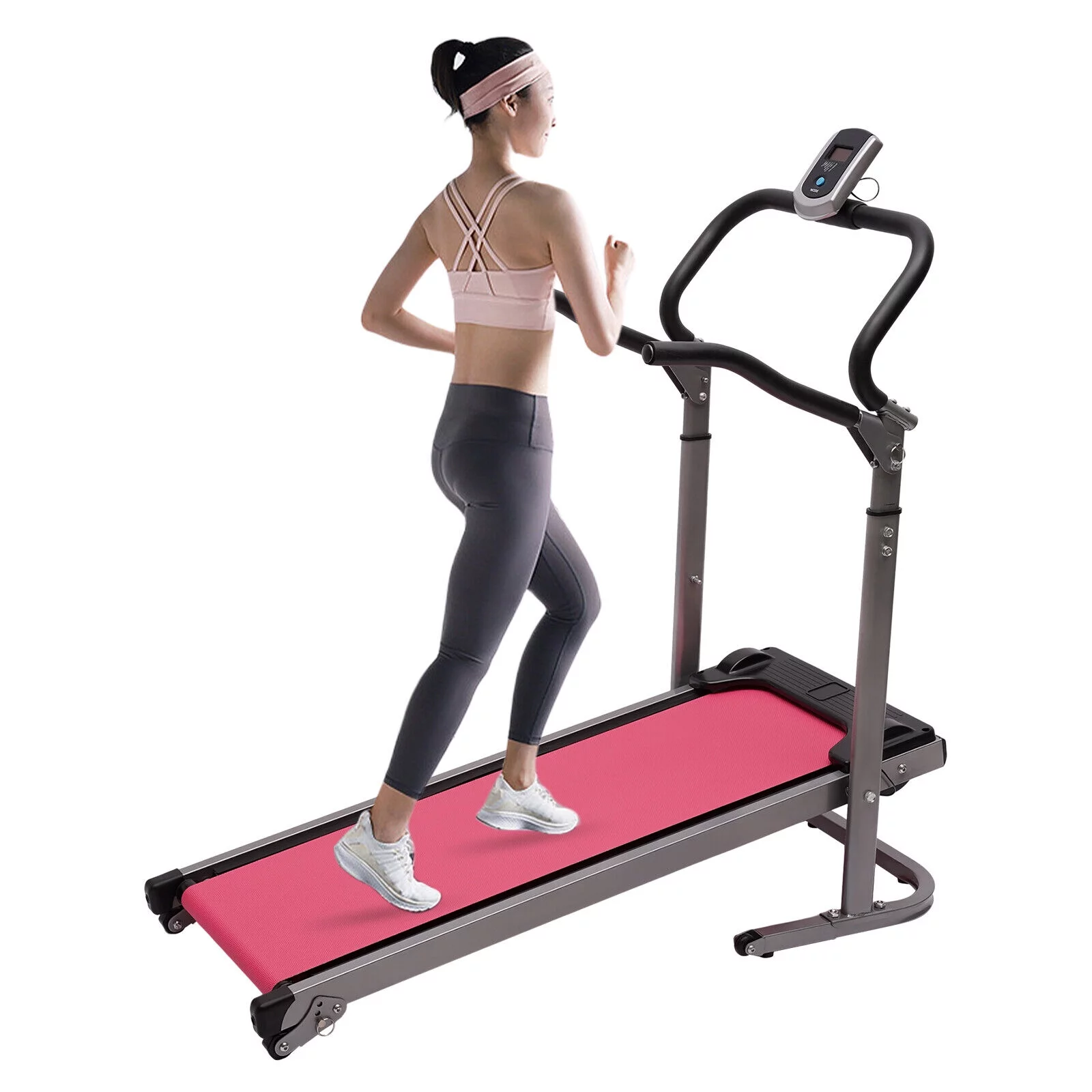 Folding Treadmill with Manual Incline Fitness Workout Machine 264.55lbs Pink