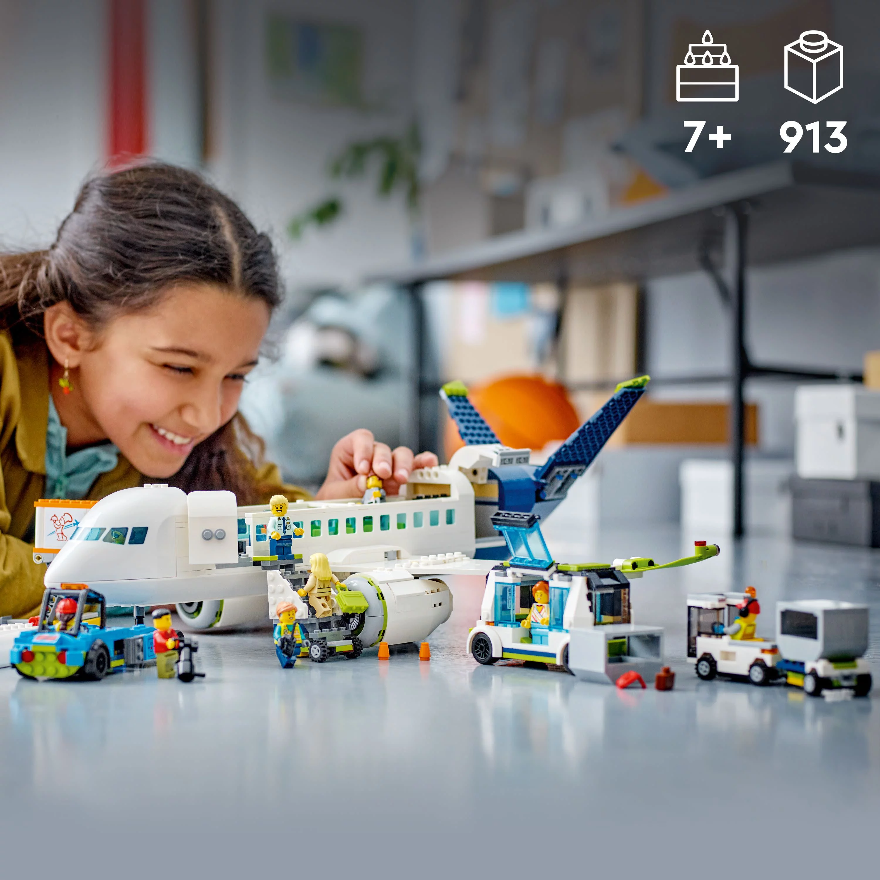 LEGO City Passenger Airplane 60367 Building Toy Set; Fun Airplane STEM Toy for Kids with a Large Airplane, Passenger Bus, Luggage truck, Container Loader, and 9Minifigures