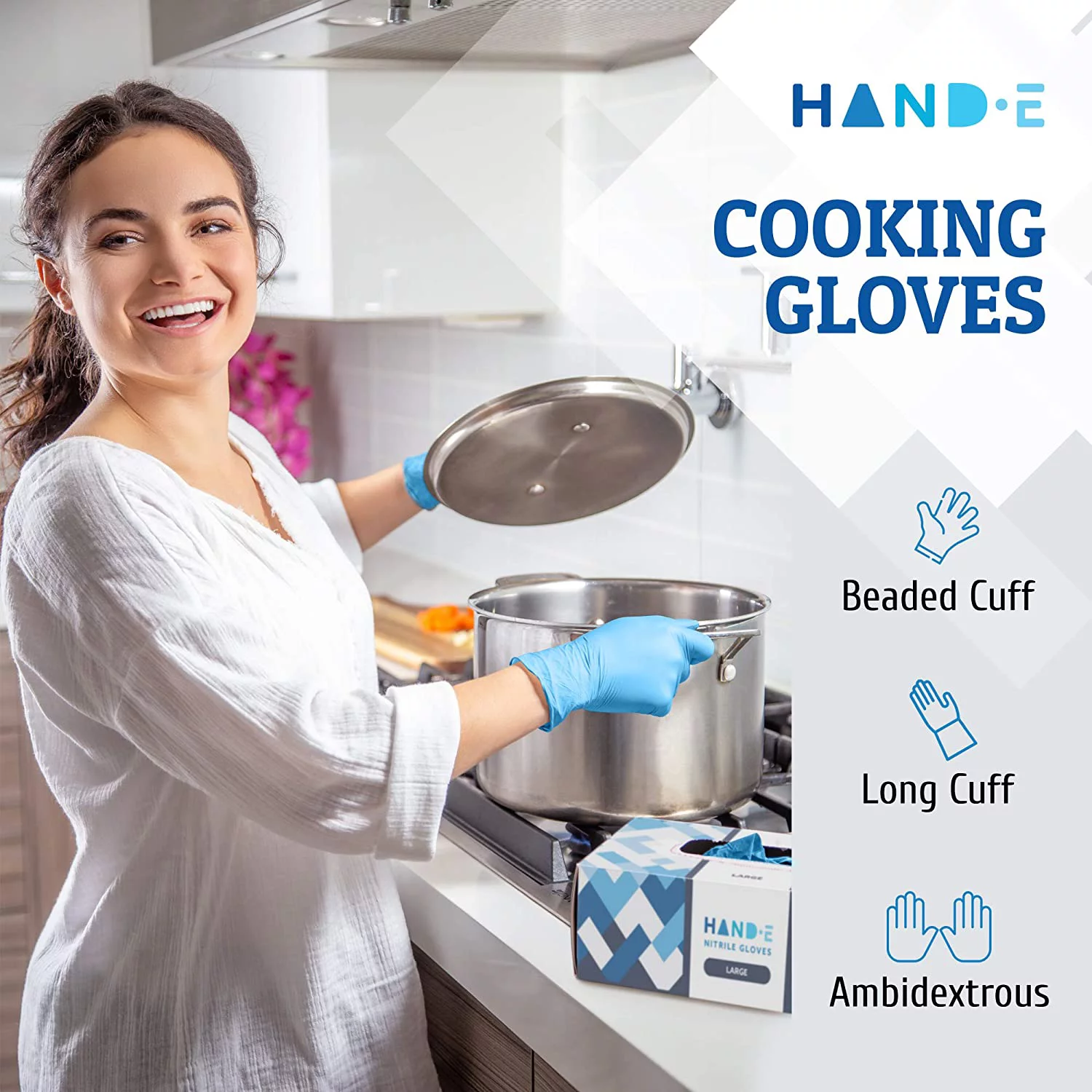 Hand-E Nitrile Gloves (L -100 Count) 3 Mil, Blue Disposable Latex and Powder Free Medical and Household Gloves