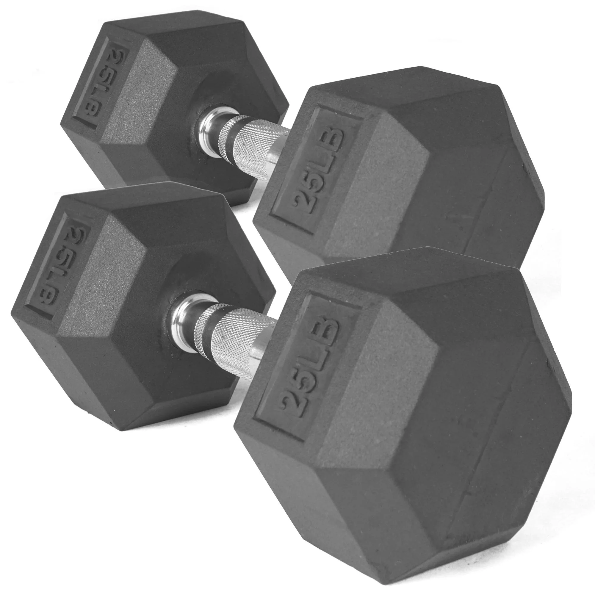 Titan Fitness Pair of 25 lb Black Rubber Coated Hex Dumbbells Weight Training Set, 50 lb