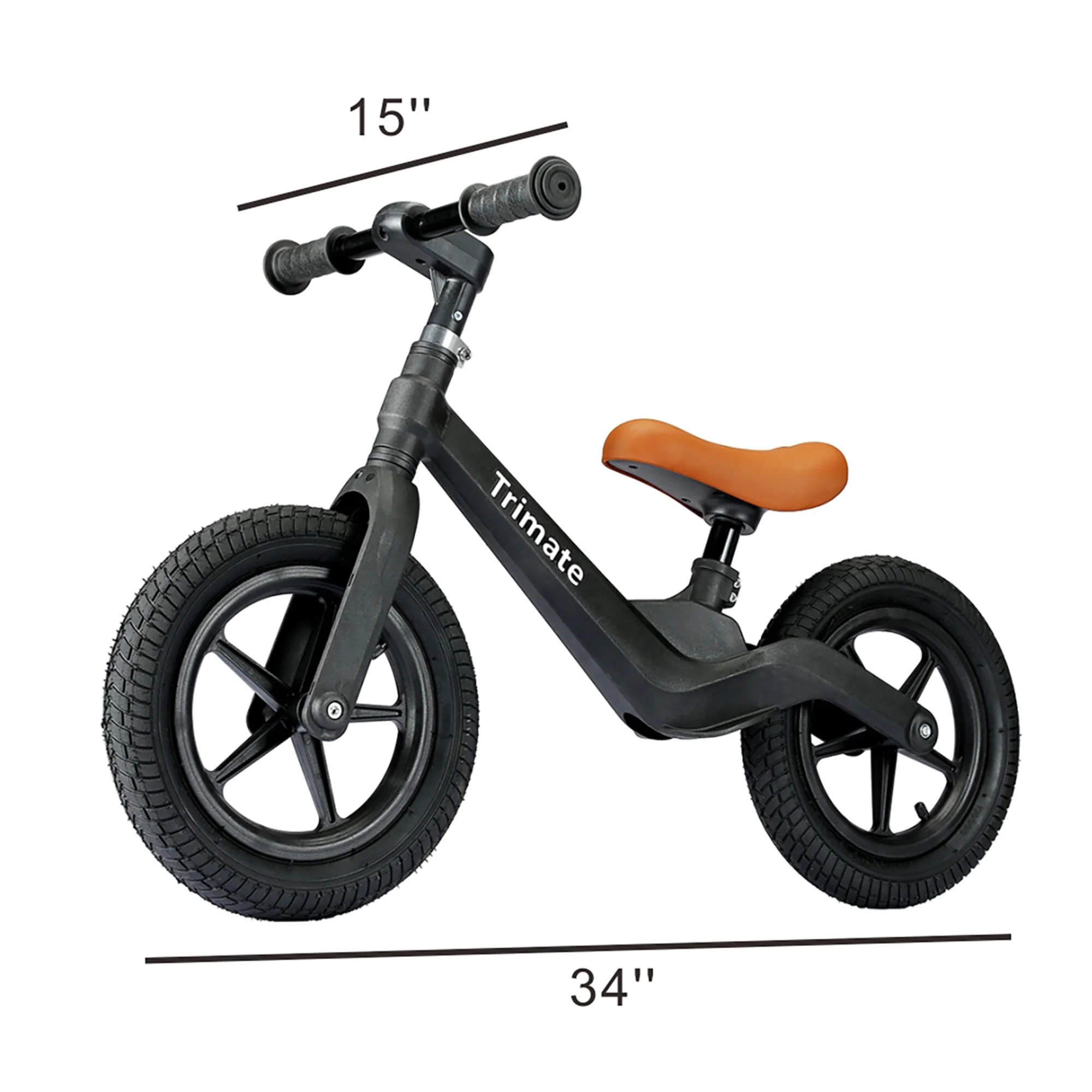 Trimate Toddler Balance Bike, Black – No Pedal Sport Bike for 3-5 Year Olds, 12″ Inflated Tire, Perfect Gift for Boys and Girls with Inseam 16″ – 21″