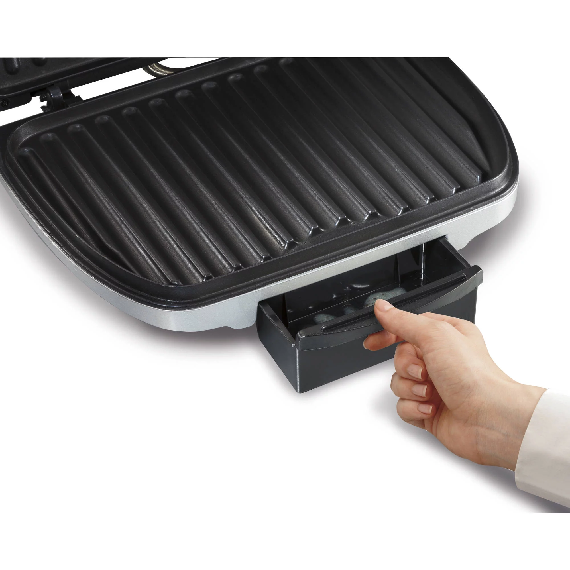 Hamilton Beach Electric Indoor Grill, 6-Serving, Large 90 sq.in. Nonstick Easy Clean Plates, Floating Hinge for Thicker Foods, 1200W, Stainless Steel, 25371