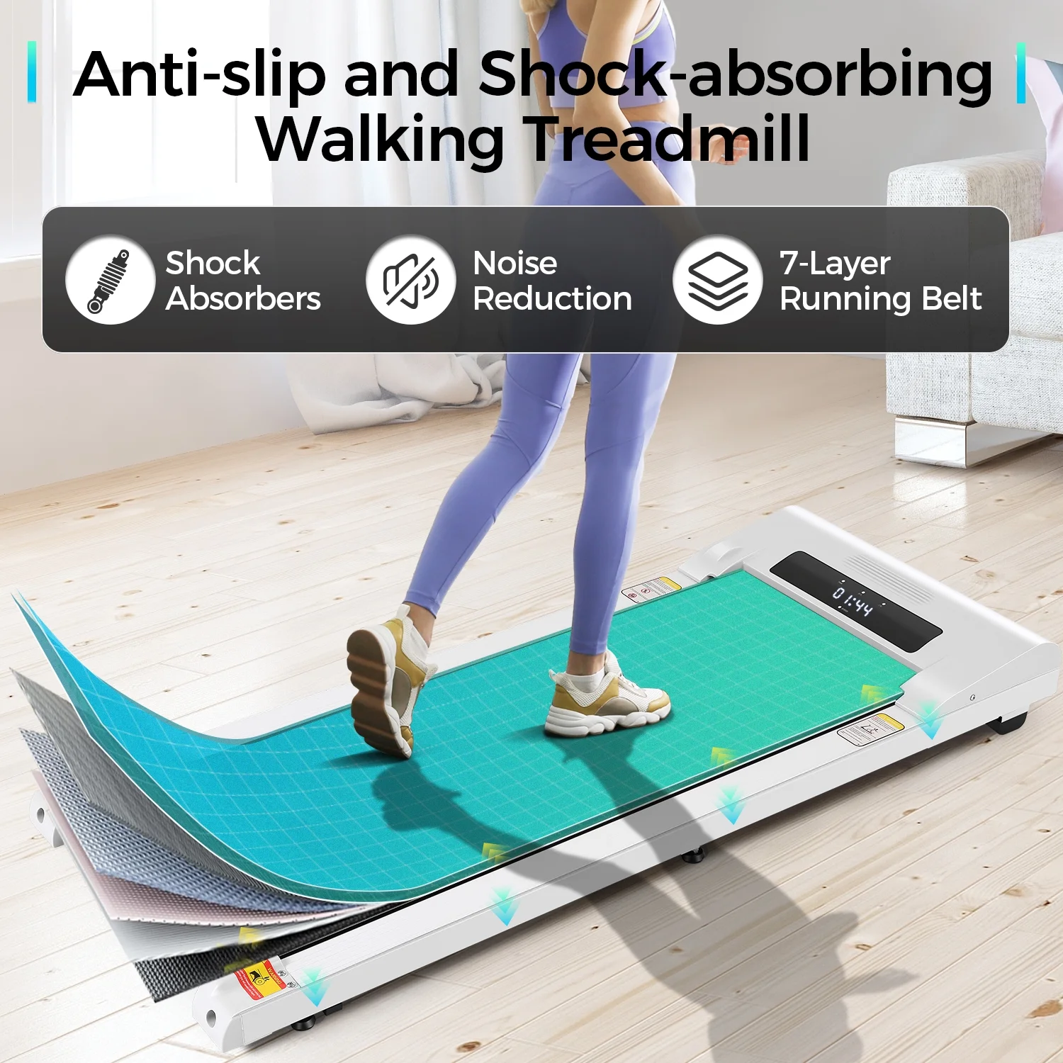 Adnoom Walking Pad Treadmill Under Desk Treadmills for Home,Smart App Remote Control 2.5HP Electric Jogging Running Machine with LED Display