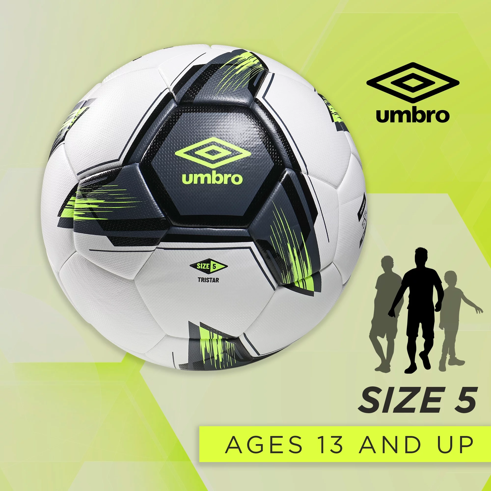 Umbro Tristar Size 5 Adult and Teen Soccer Ball, White/Gray/Yellow