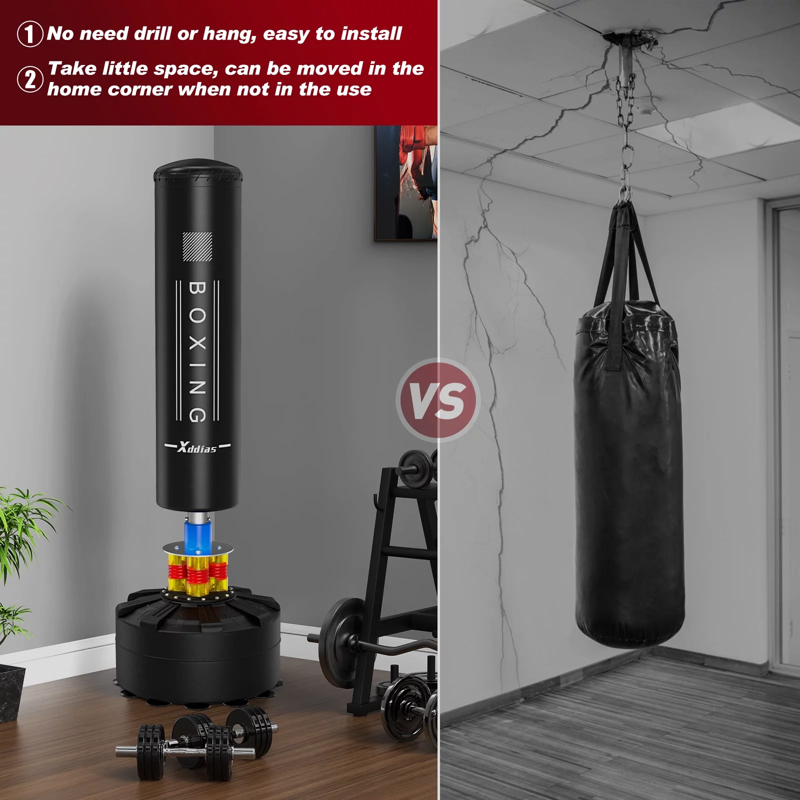 XDDIAS Punching Bag with Stand, Punching Bag for Adults, Boxing Bag with Stand 70”-205lbs Freestanding Punching Bag for Adult Youth Kids – Men Women Stand Kickboxing Bag for Home Office Gym