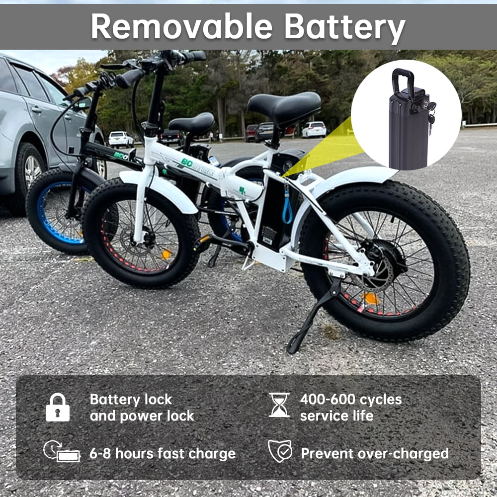 Ecotric 20″ x 4.0 Fat Tire Folding Electric Bicycle 20MPH 810 LED Display Removable Lithium-Ion Battery Mountain Beach Snow E-Bike Moped White and Blue Rim A-E516646