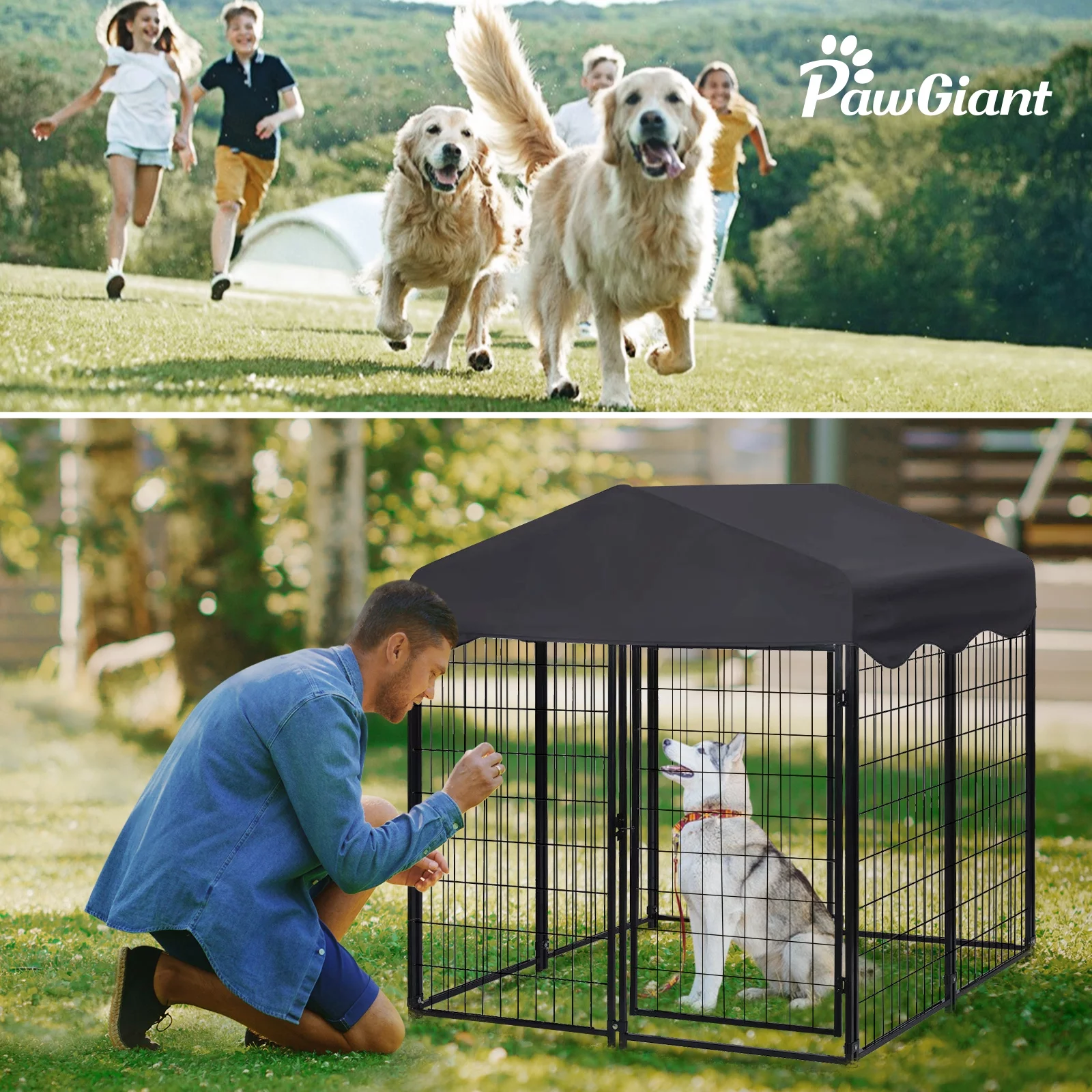 PawGiant Large Outdoor Dog Kennel, 4ft x 4.2ft x 4.5ft Fence with UV-Resistant Oxford Cloth Roof & Secure