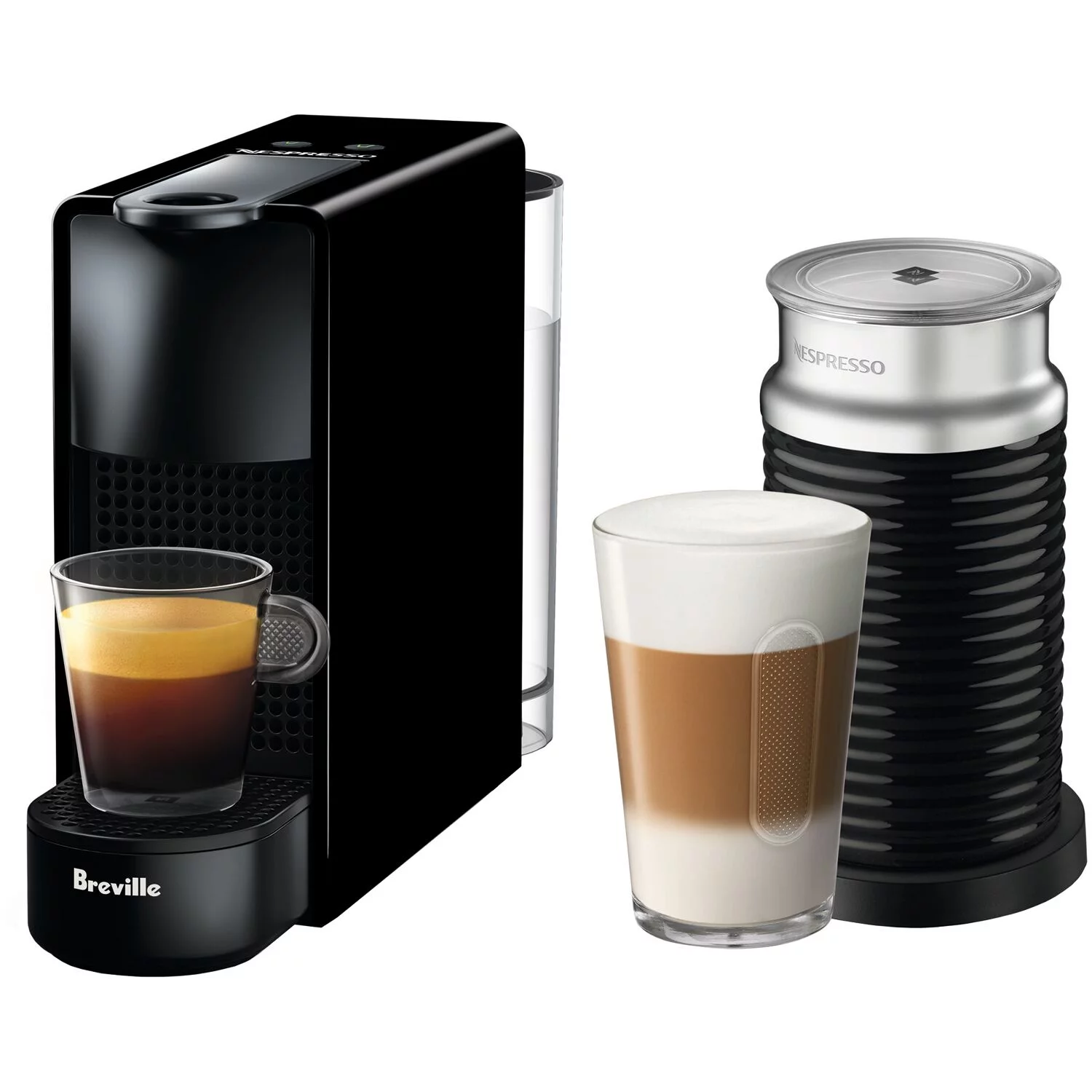 Breville New Nespresso Essenza Mini Single-Serve Machine Aeroccino Milk Frothier, Black