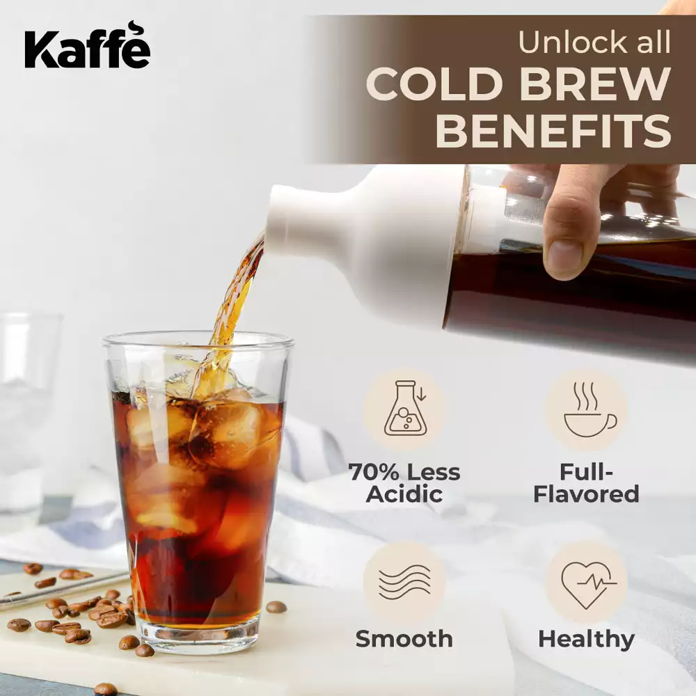 Kaffe Cold Brew Coffee Maker, 1L cold wine bottle, Cold brew coffee and Tea Brewer, Easy to clean Mesh filter, iced coffee accessory, Tritan Glass cold coffee maker