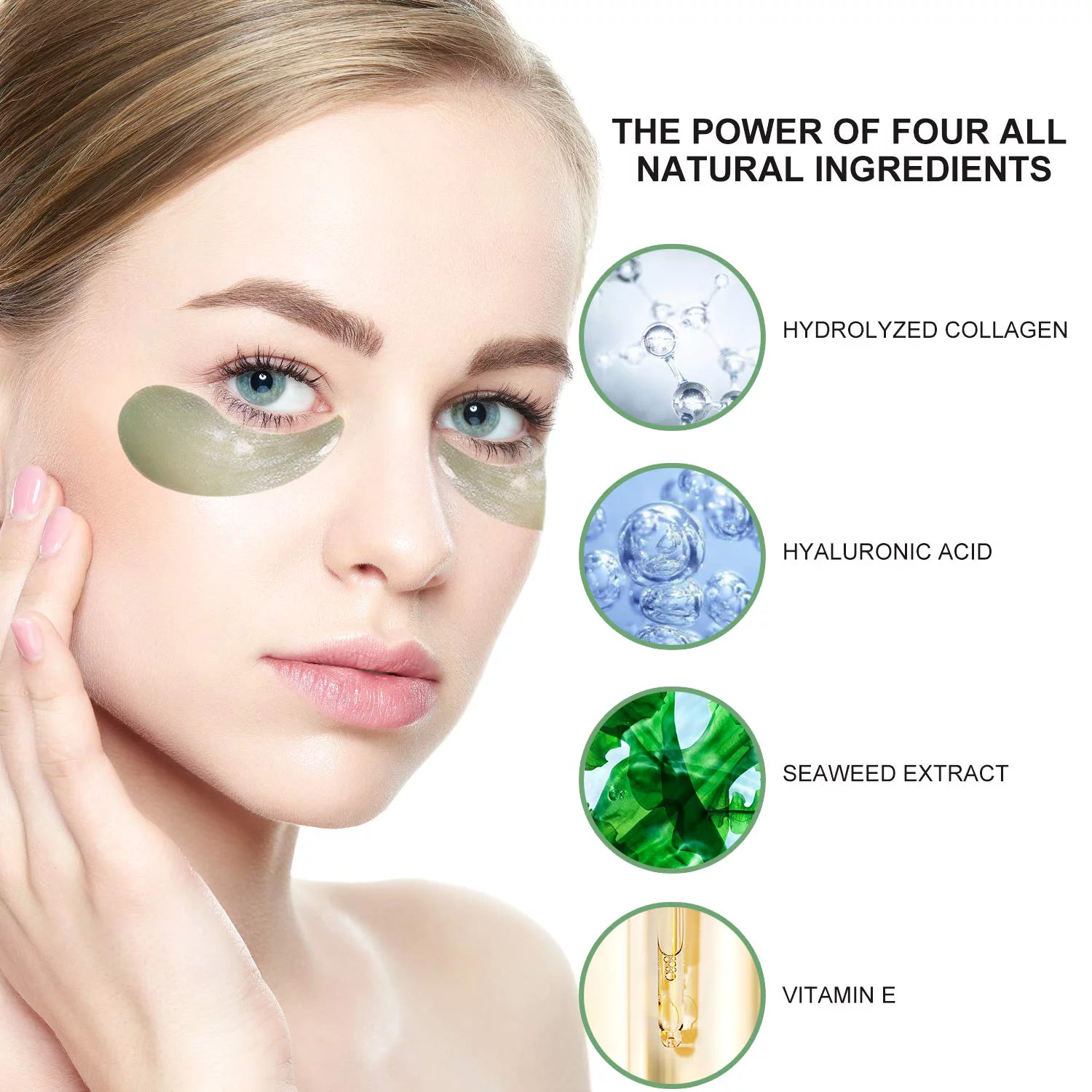 Vanelc Under Eye Patches, 30 Pairs Green Seaweed Under Eye Mask Anti-Aging Hyaluronic Acid Collagen Under Eye Pads Reducing Dark Circles & Wrinkles Treatment Gel Bags