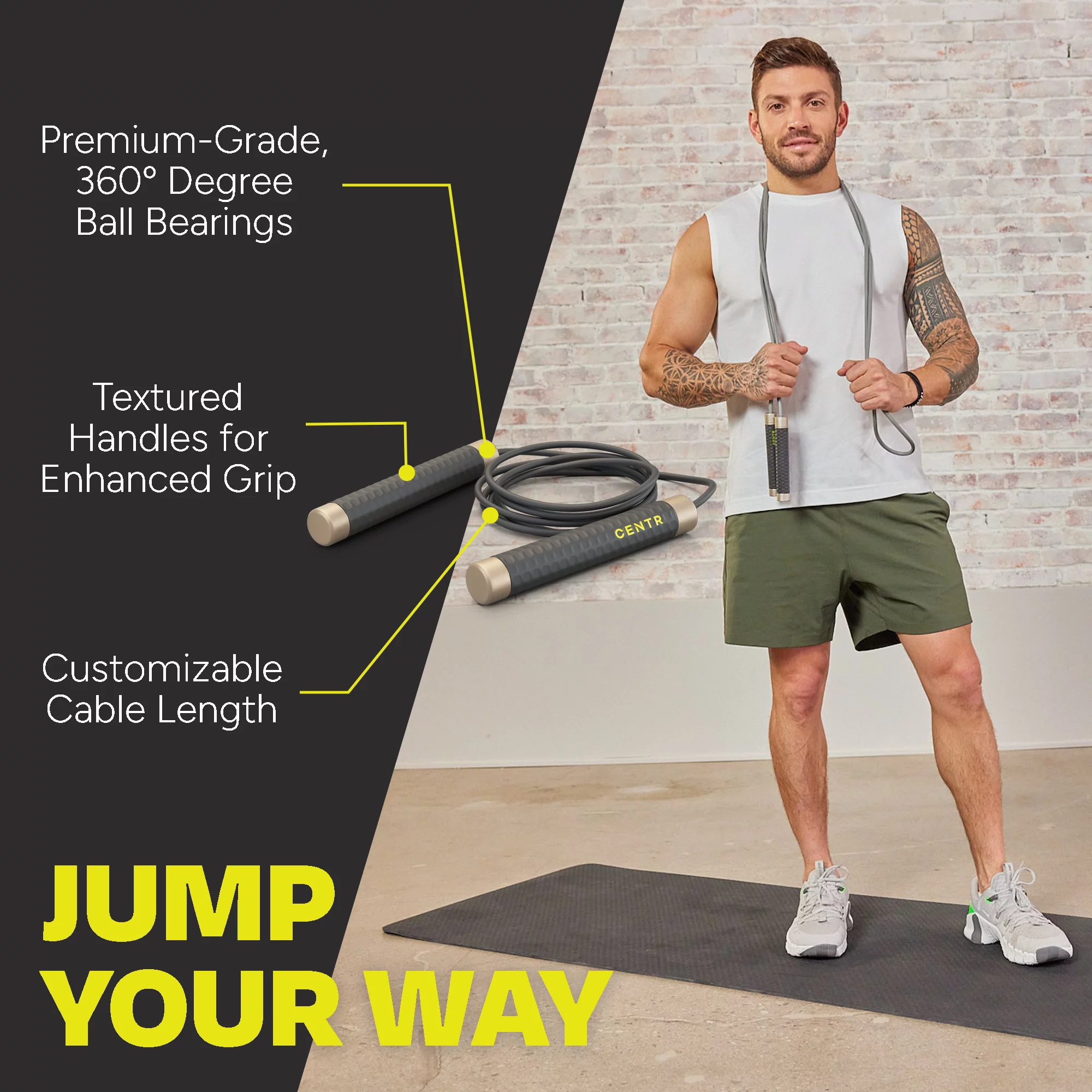 Centr By Chris Hemsworth Jump Rope for Cardio Training, Adjustable Length + 3-Month Centr Membership