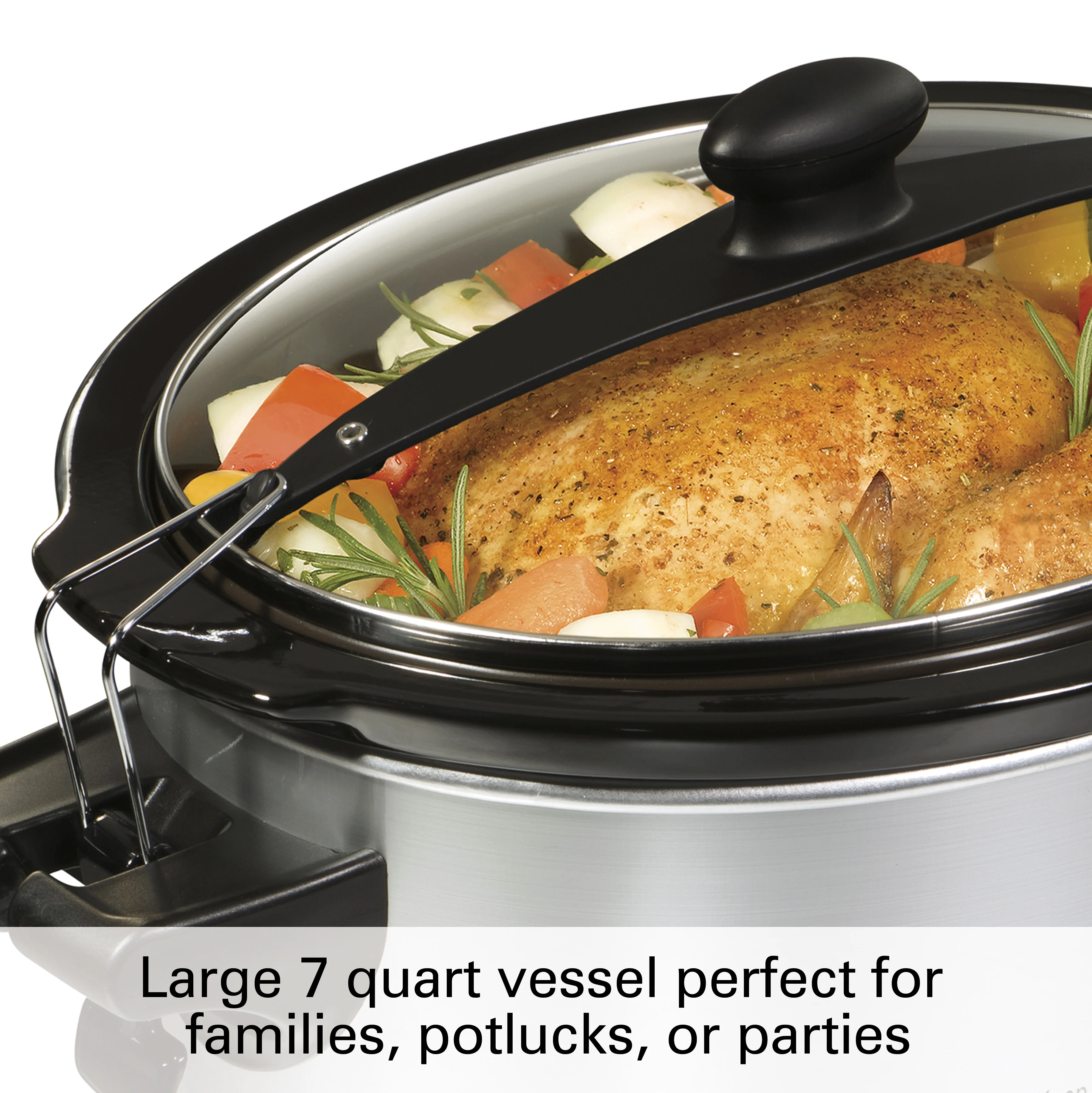 Hamilton Beach Stay or Go Programmable Slow Cooker with Party Dipper, 7 Quart Capacity,Removable Crock, Red, 33478