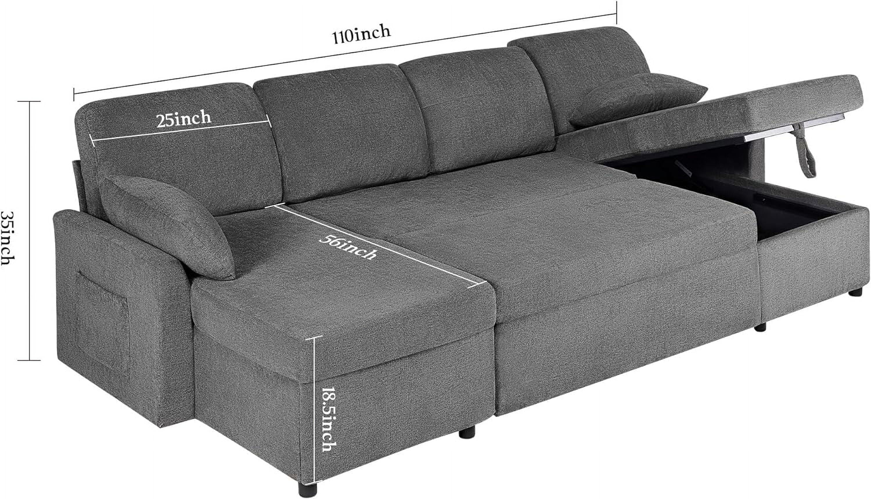 Papajet Sofa Bed, Sleeper Sofa with Storage Chaise, Pull Out Couch for Living Room- Gray Chenille