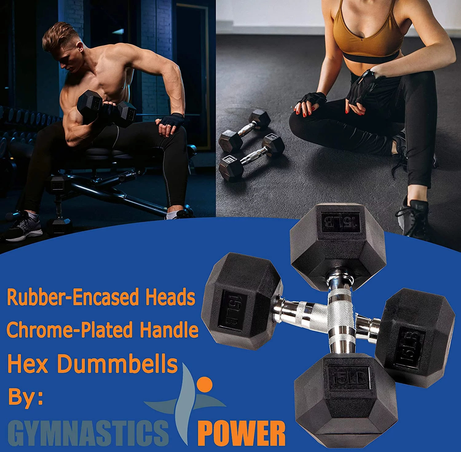 Gymnastics Power Hex Dumbbells Exercise & Fitness Weights Dumbbell for Women & Men (20 lb, Pair)