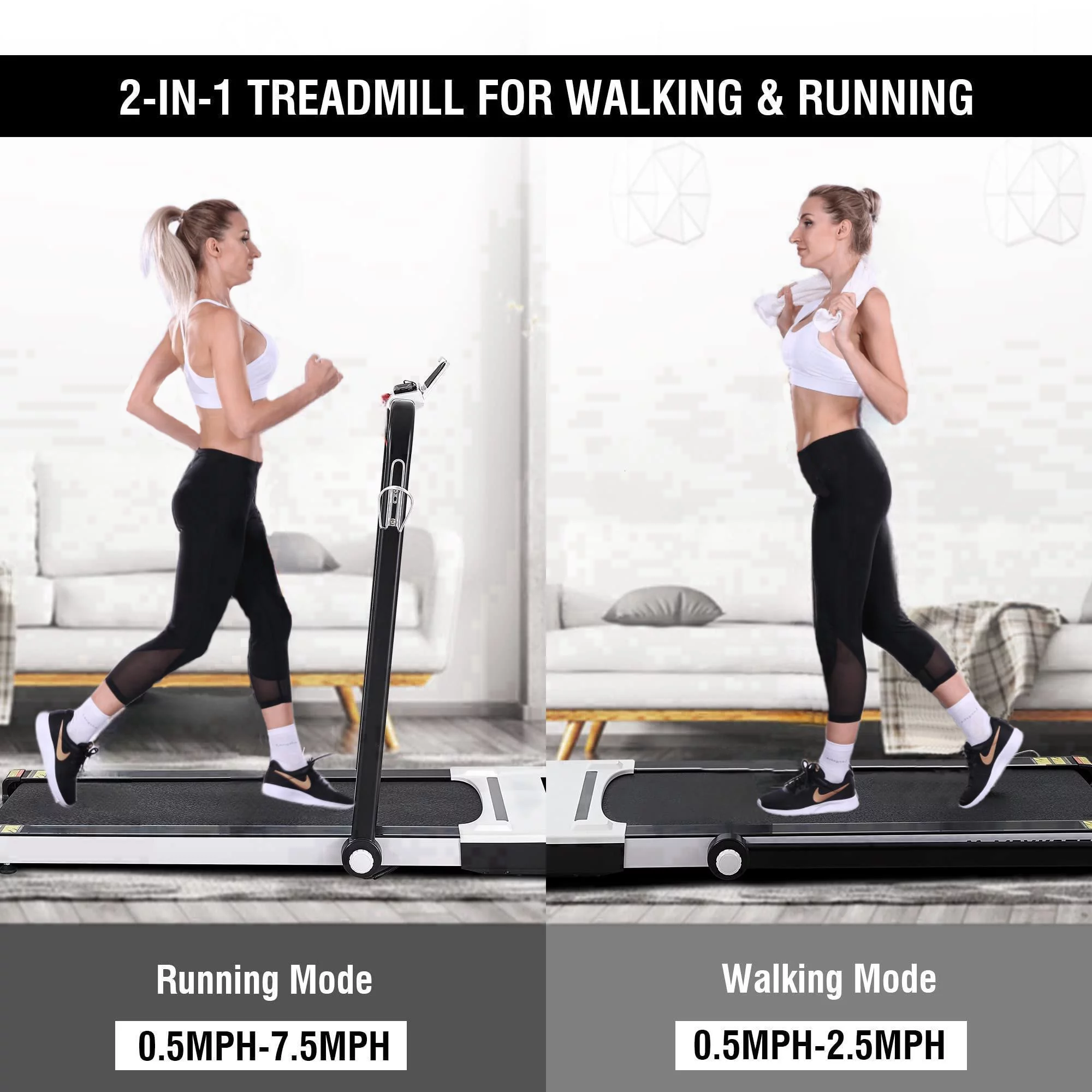 MaxKare 2 in 1 Folding Treadmill 2.25 HP Under Desk Treadmill Remote Control for Home, 0.5-7.5MHP 220lbs Weight Capacity