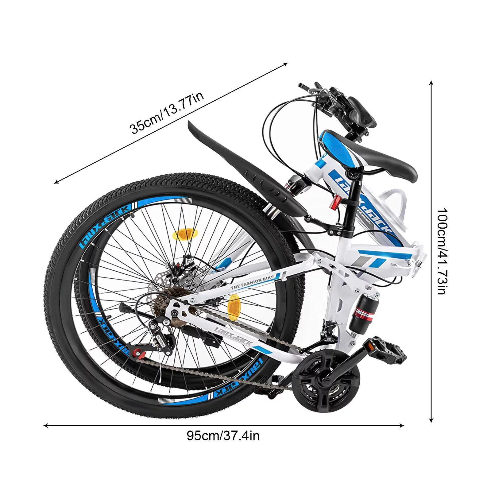 26 inch Foldable Mountain Bike 21 Speed Full Suspension Folding Bicycles with High-Carbon Steel,Double Disc Brake Outroad MTB Bicycles for Adults Men Women