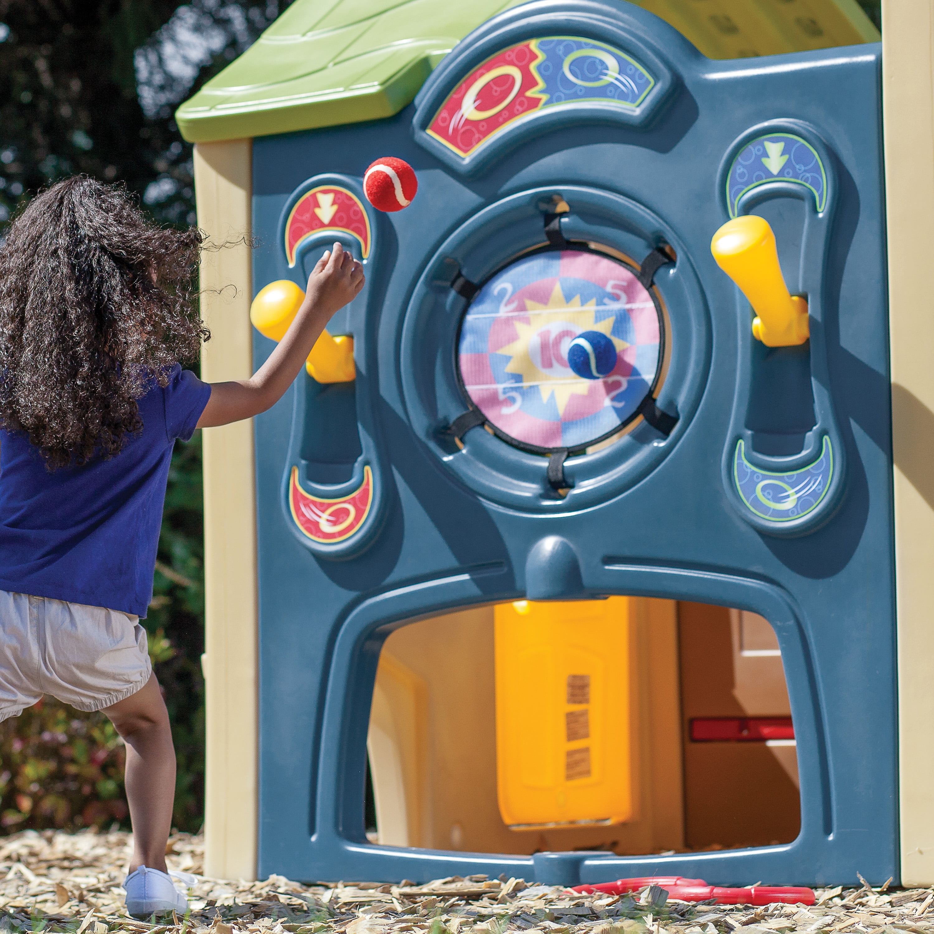 Step2 Neighborhood Fun Center Brown Playhouse with Slide Plastic Kids Outdoor Toys