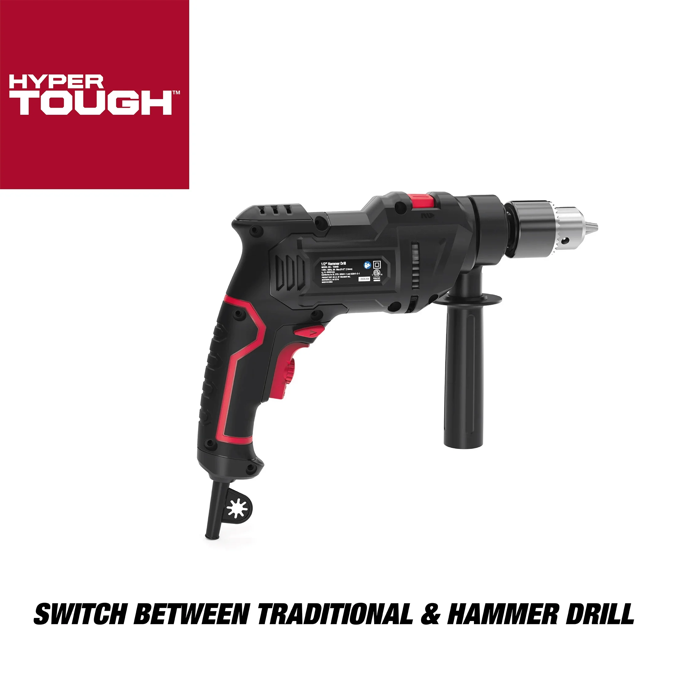 Hyper Tough 6-Amp 1/2-inch Corded Hammer Drill, Keyed Chuck, 120 Volt,TD6HD