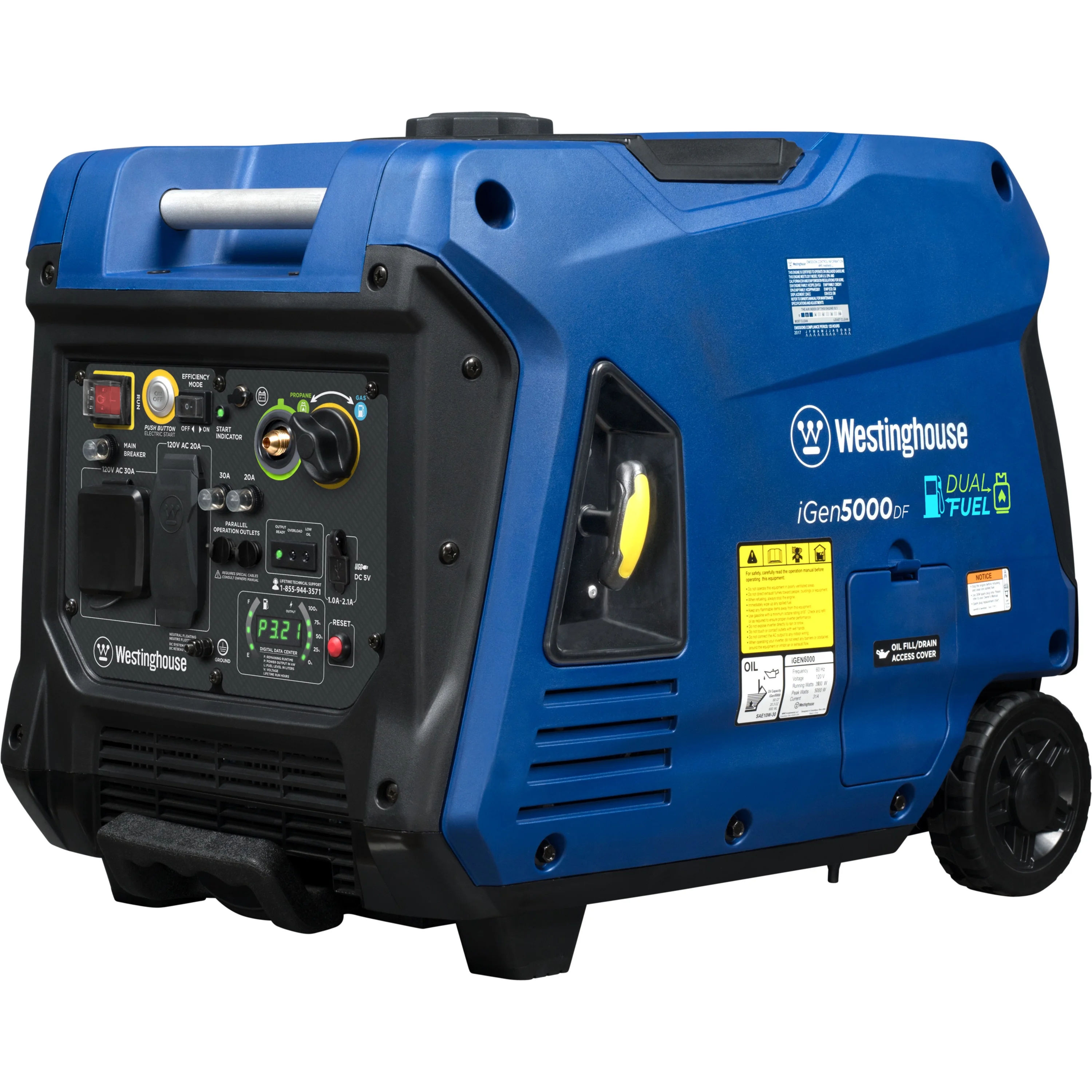 Westinghouse 5000 Peak Watt Electric Start Dual Fuel Portable Inverter Generator with RV Outlet