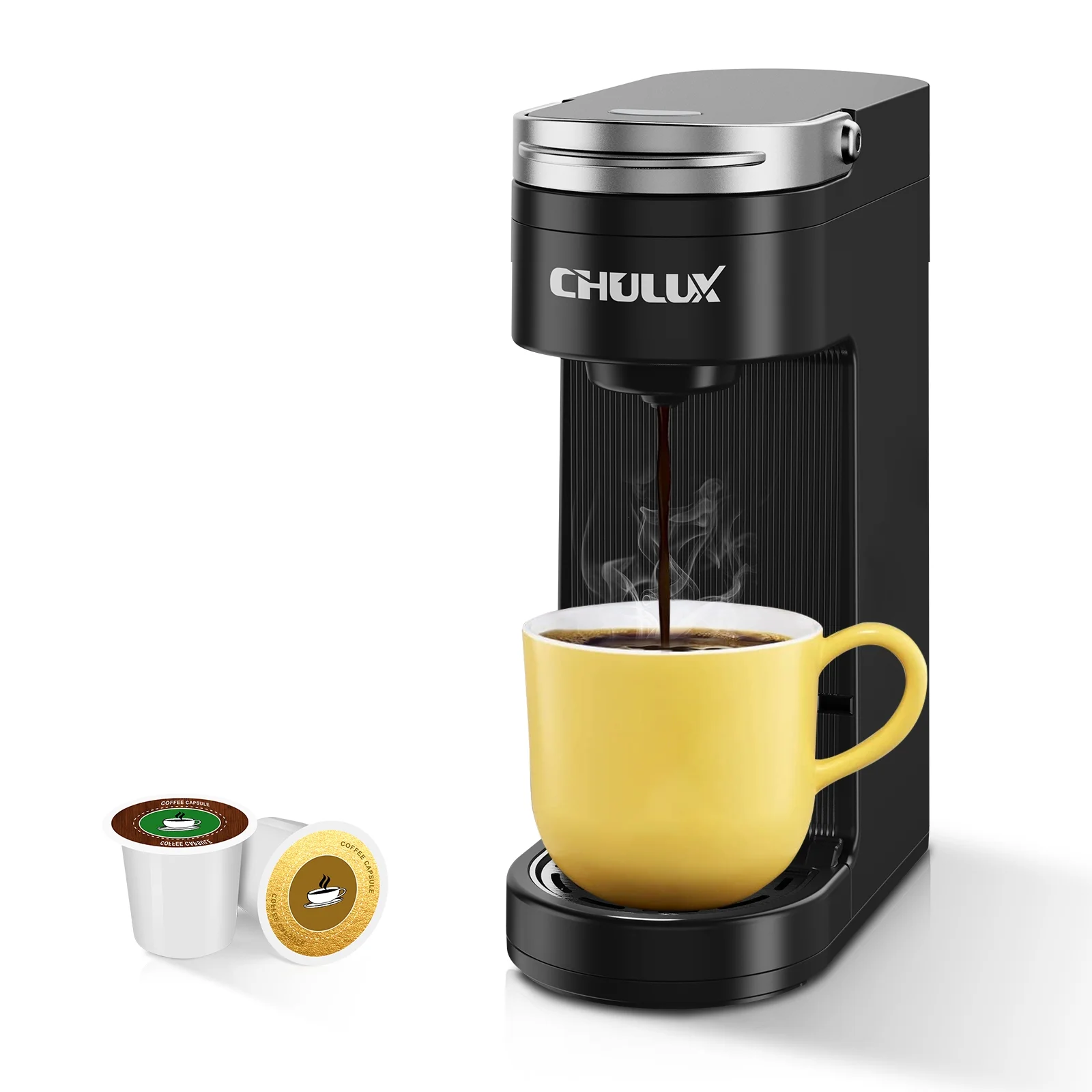 CHULUX Mini Single Serve Coffee Maker for K Pod & Ground Coffee,Travel One Cup Coffee Pot Machine, New