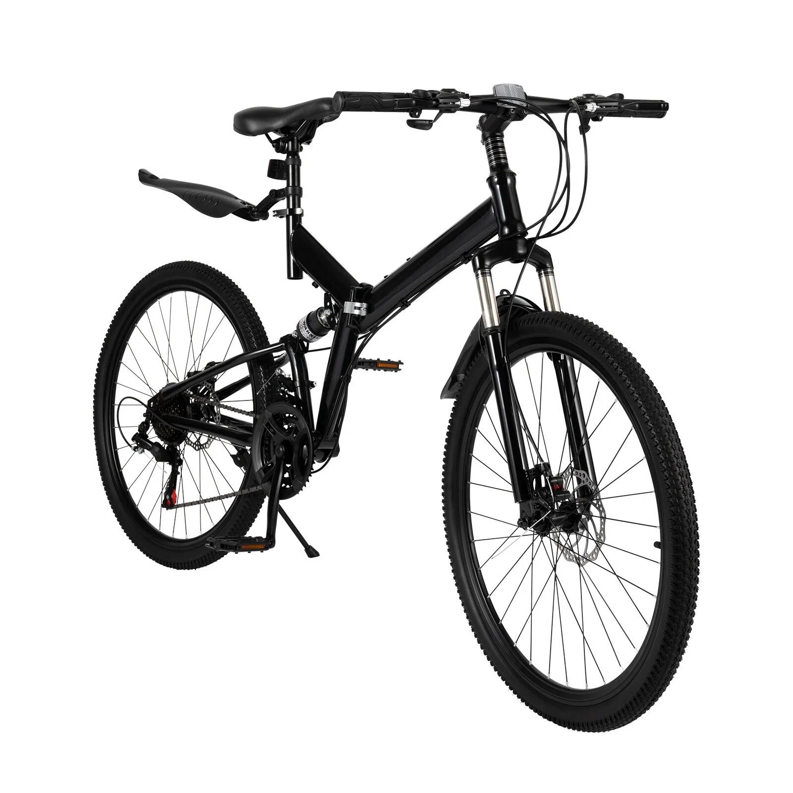 Aiqidi 26 Inch 21 Speed Folding Mountain Bike Full Suspension Dual Disc Brakes Bicycle Unisex Adult Bicycle Black