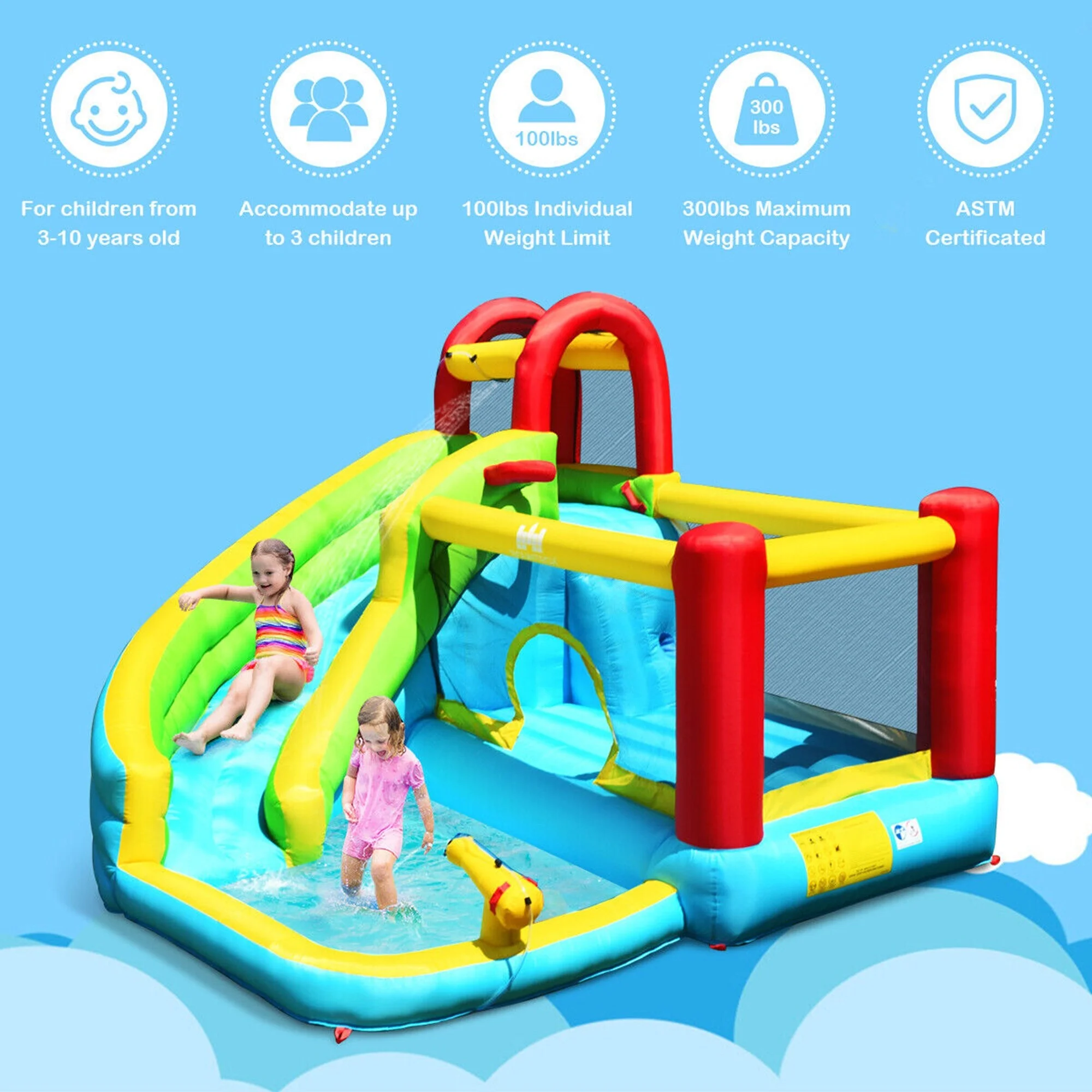 Inflatable Kids Water Slide Jumper Bounce House Splash Water Pool – Colorful Withou Blower