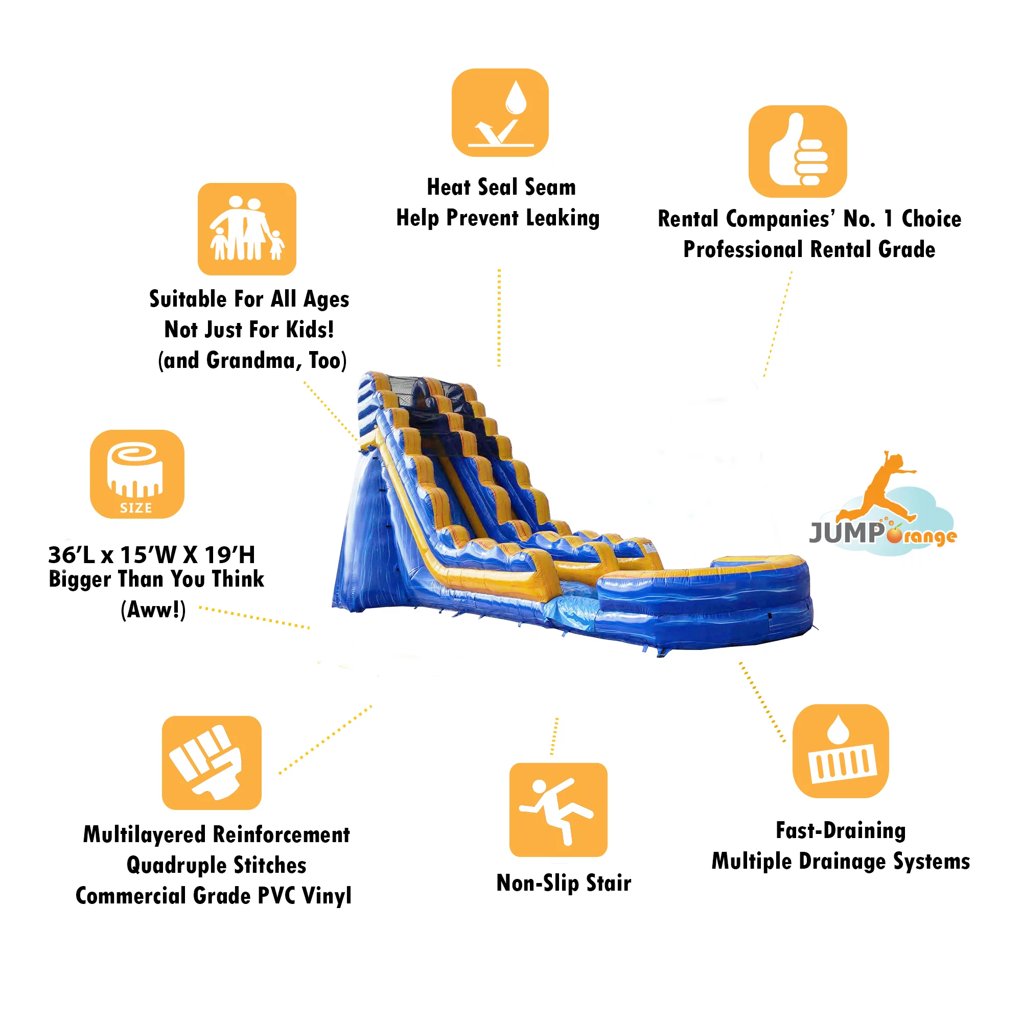 JumpOrange Melting Arctic Commercial Grade Inflatable Water Slide with Splash Pool for Adults and Kids (with Blower)