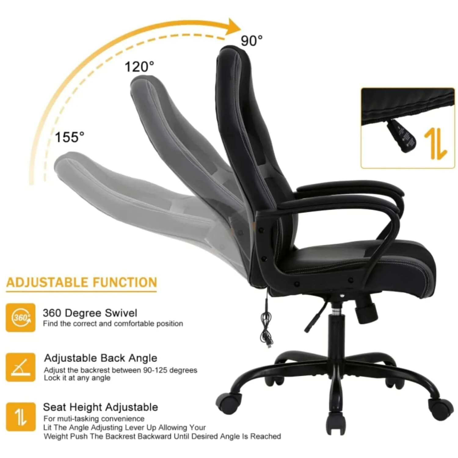 Dkelincs Gaming Chair Massage Computer Chair Ergonomic Video Game Chairs, Adjustable Office Desk Chair with Lumbar Support & Armrest for Teens & Children, Black