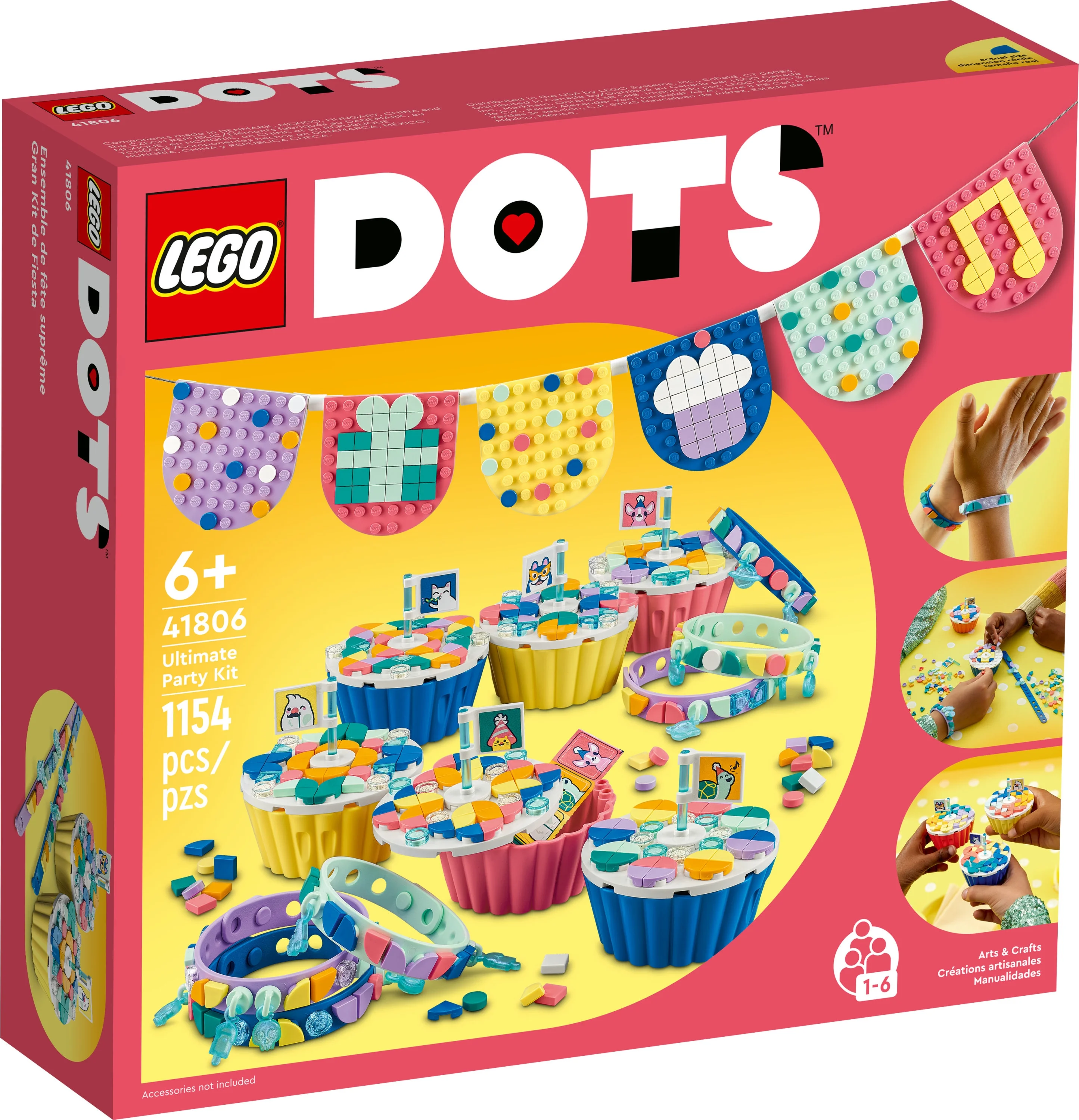 LEGO DOTS Ultimate Party Kit 41806, Arts & Crafts Birthday Party Games or DIY Party Bag Fillers with Toy Cupcakes, Best Friend Bracelets, and Bunting, Creative Gifts for Kids